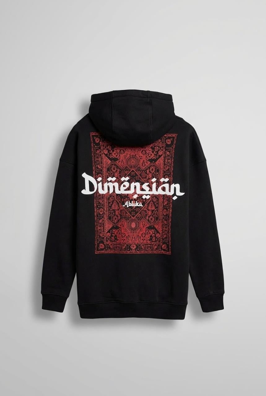 Erkek Oversize Dimension Baskılı Premium Kapüşonlu Sweatshirt Siyah Kırmızı