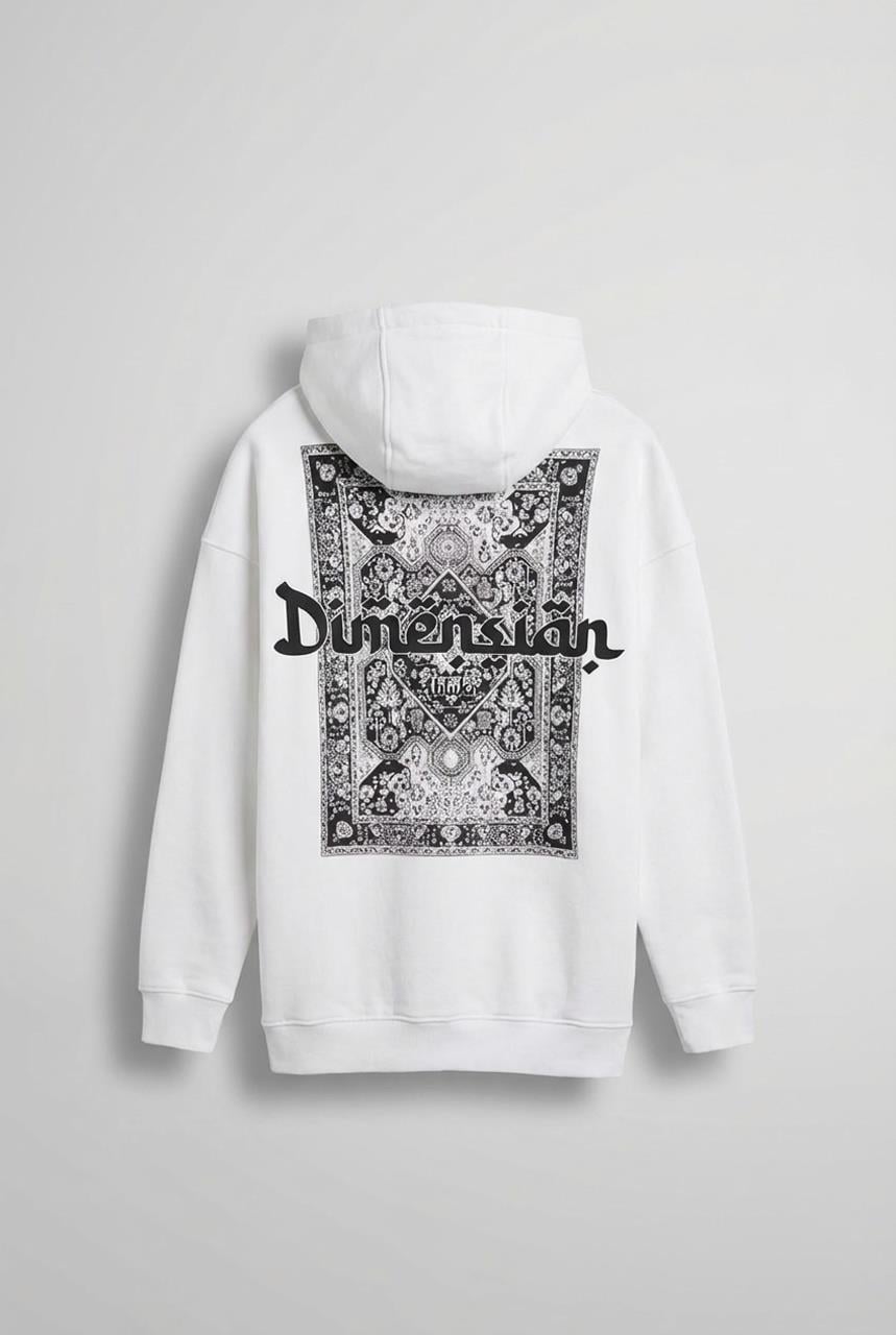 Erkek Oversize Dimension Baskılı Premium Kapüşonlu Sweatshirt Ekru Siyah