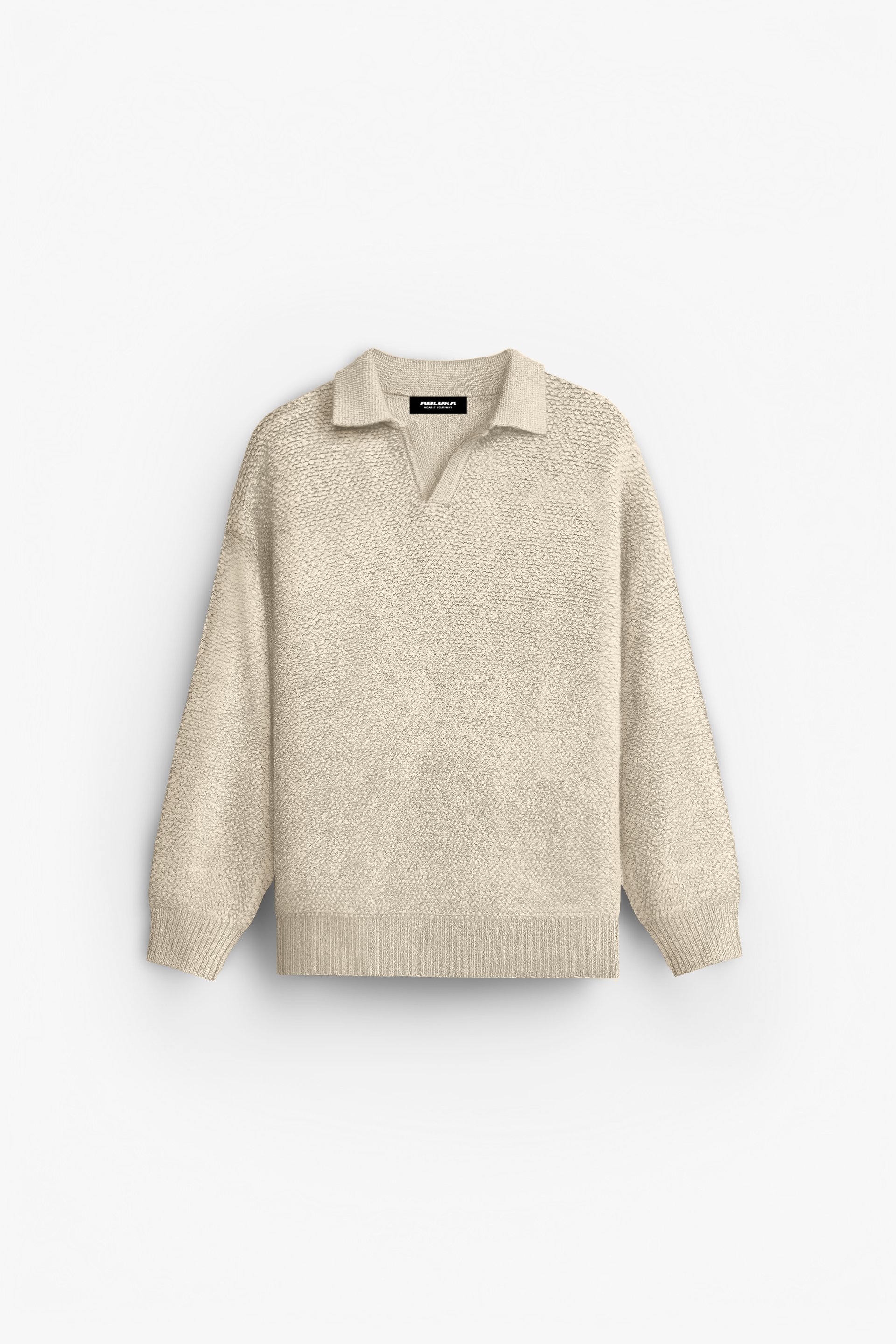 Erkek Oversize Dokulu Kazak Bej
