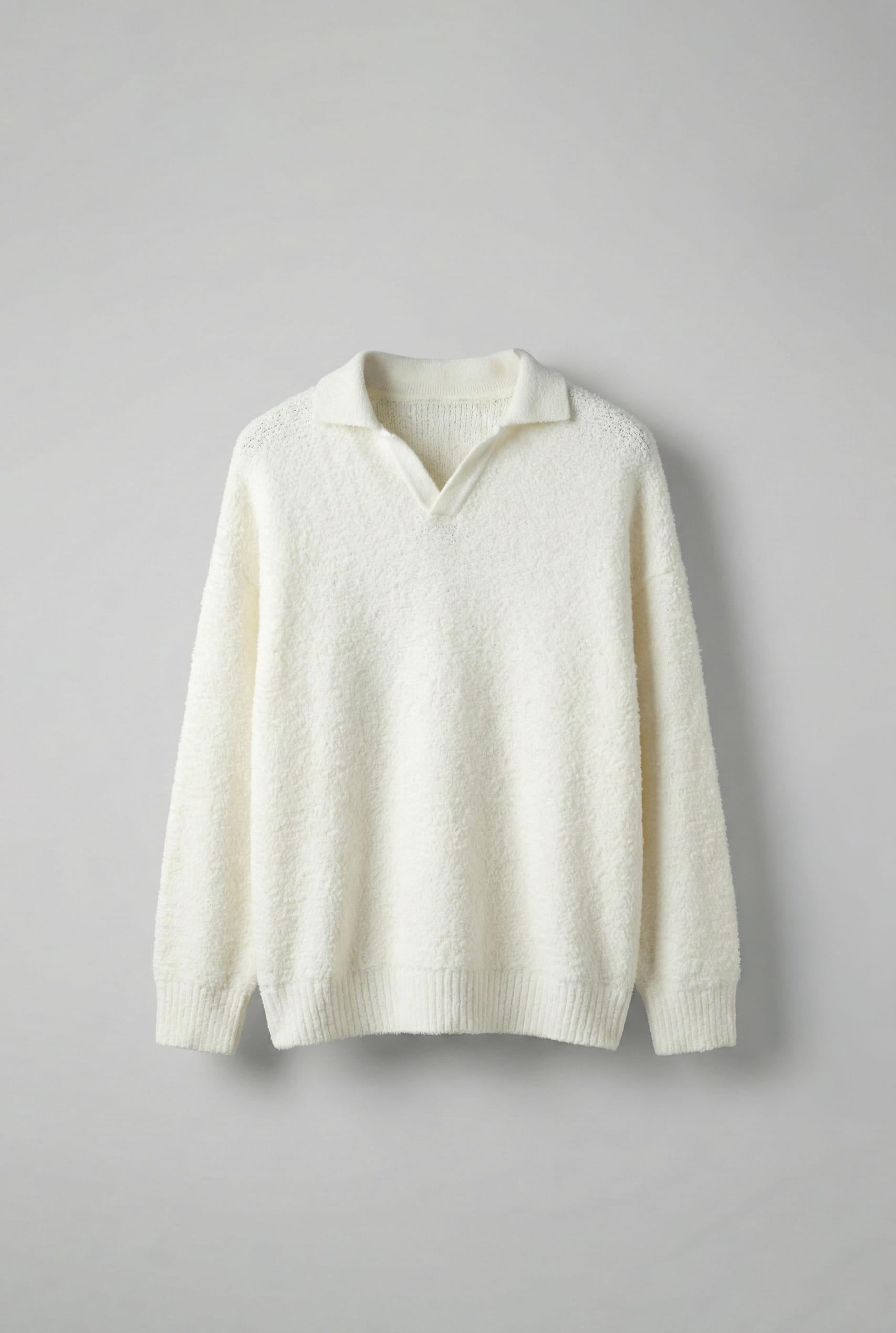 Erkek Oversize Dokulu Kazak Beyaz