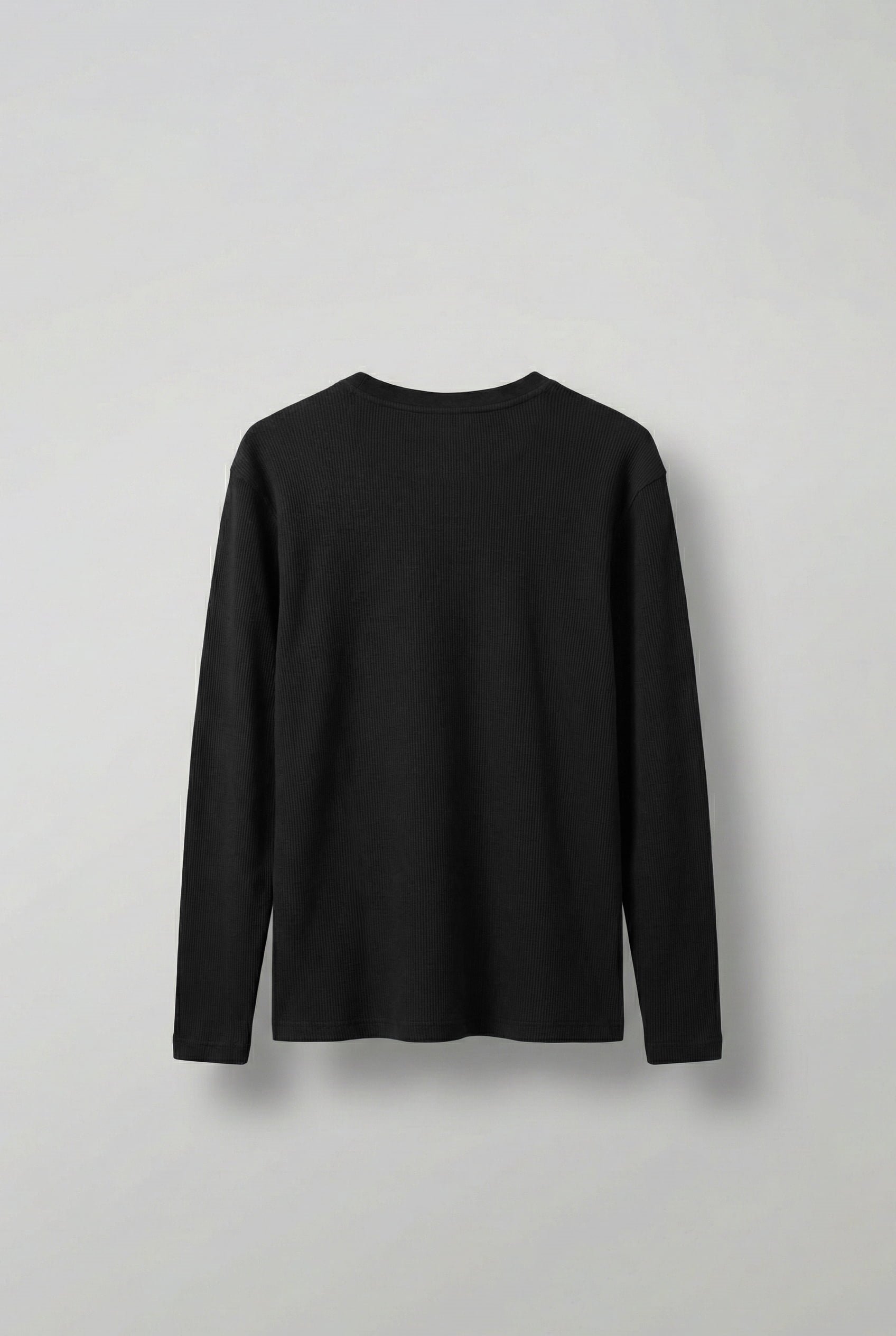 Erkek Oversize Düğmeli Basic Uzun Kollu T-shirt Siyah