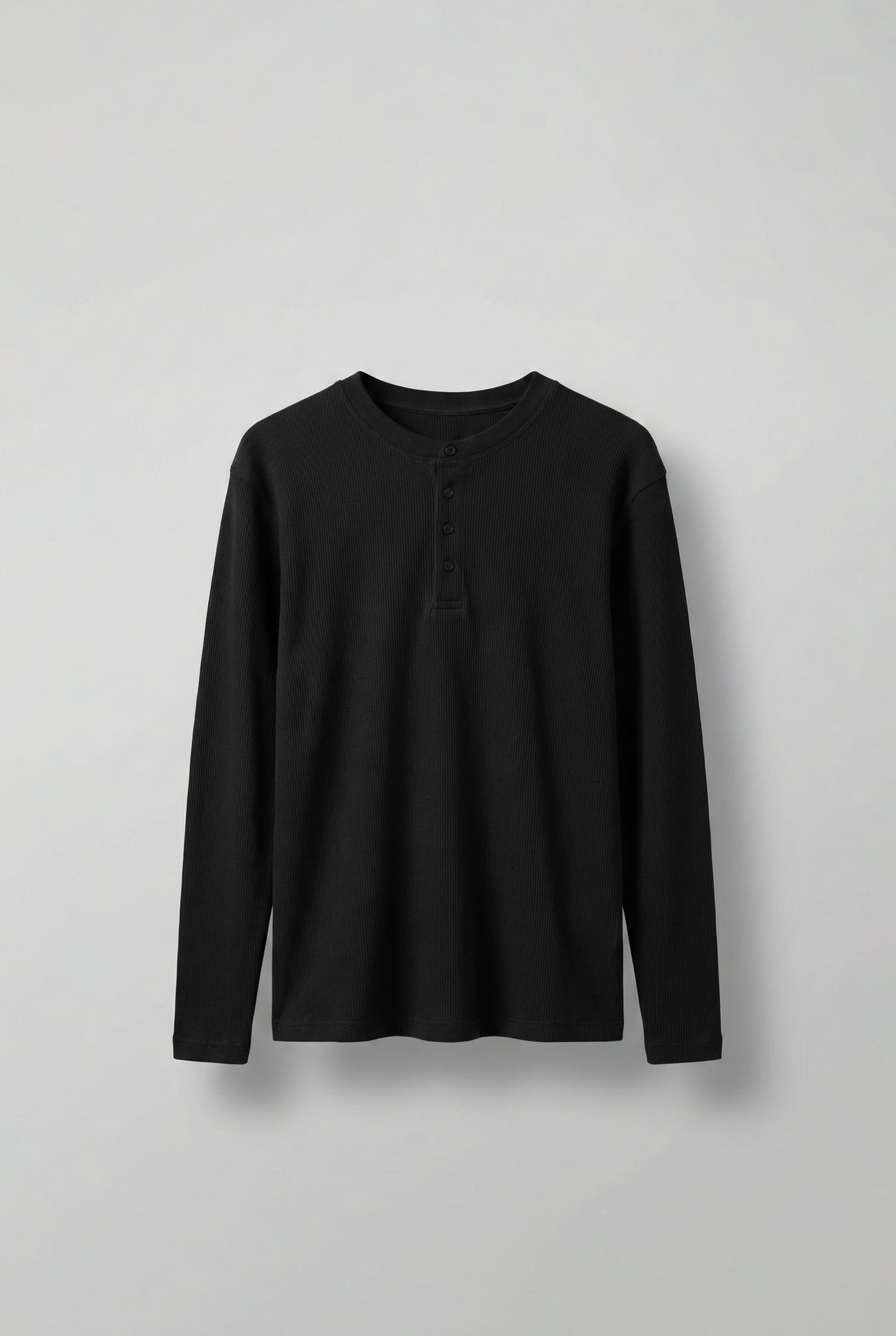 Erkek Oversize Düğmeli Basic Uzun Kollu T-shirt Siyah