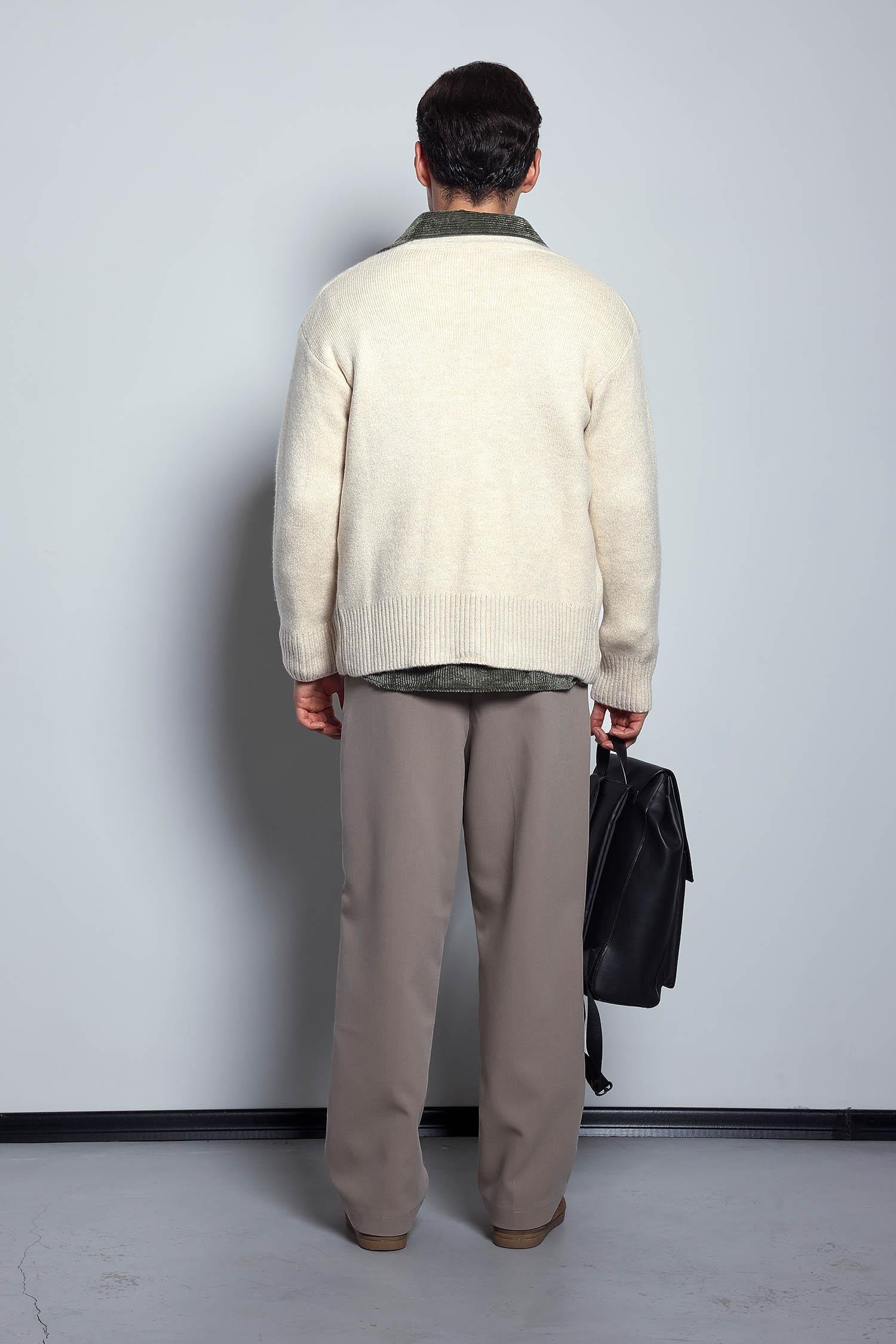 Erkek Oversize Düğmeli Hırka Bej