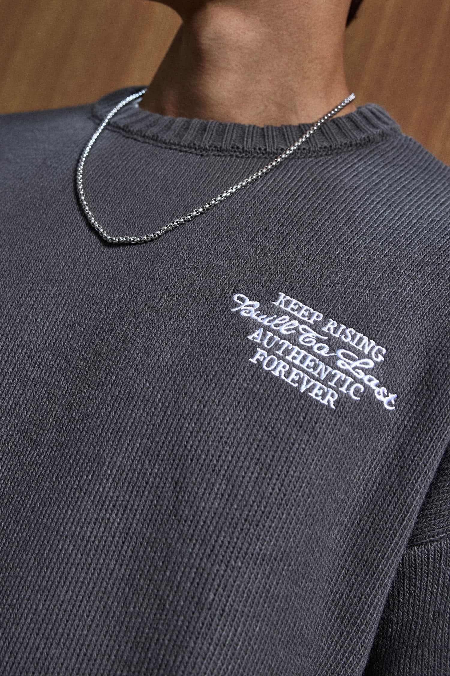 Erkek Oversize Essential Örme Kazak %100 Pamuk Gri