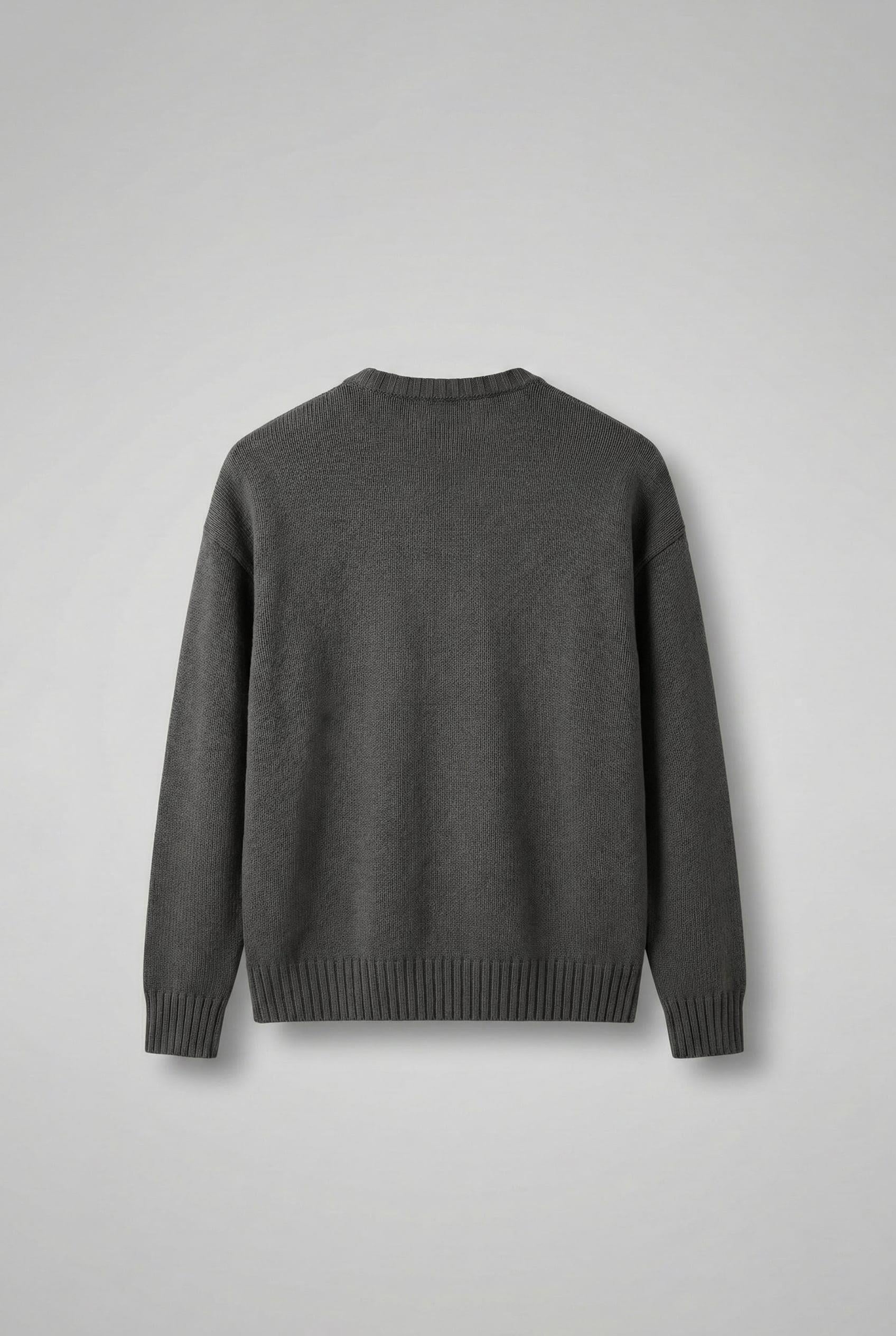 Erkek Oversize Essential Örme Kazak %100 Pamuk Gri