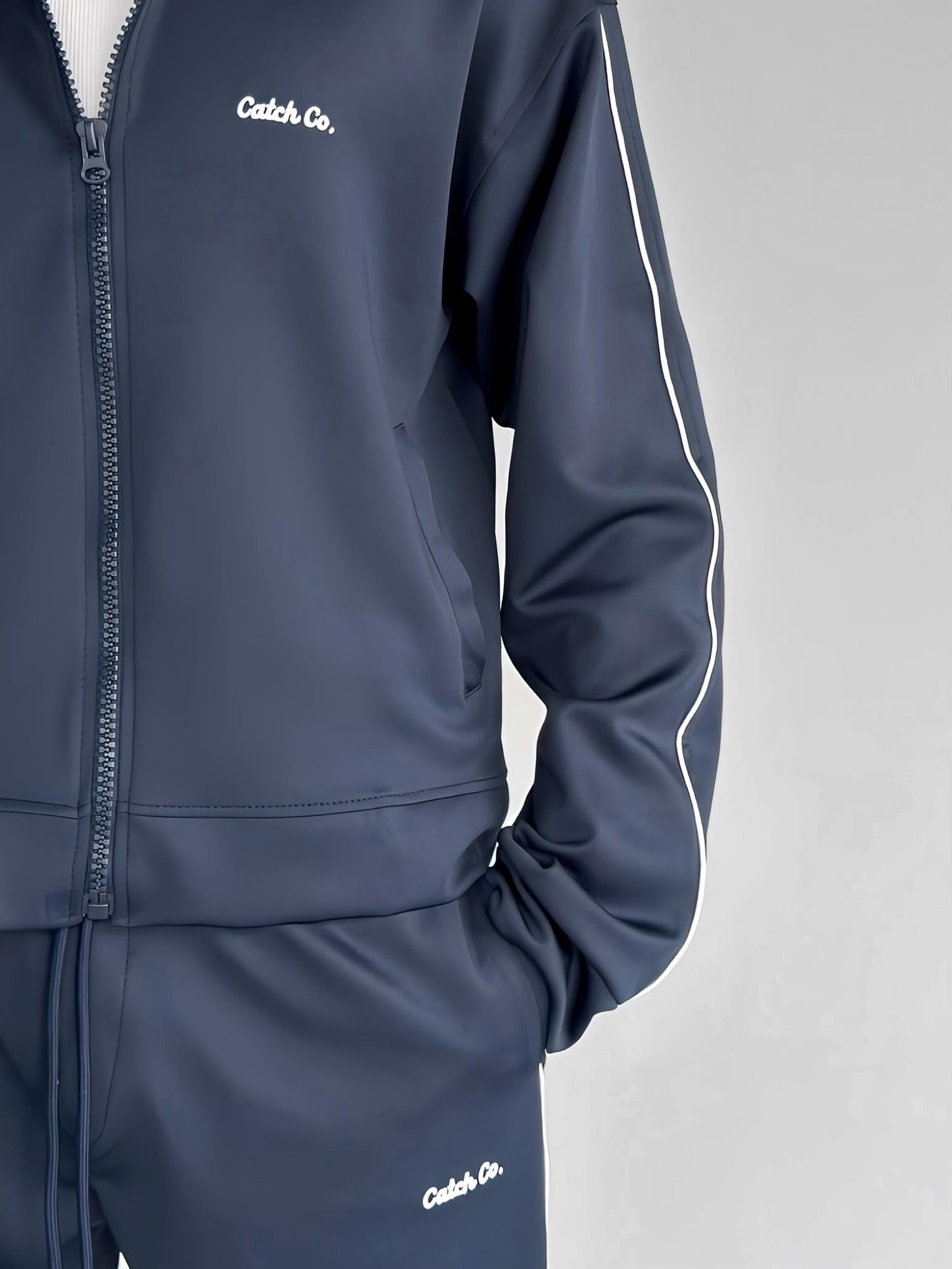 Erkek Oversize Fermuarlı Baskılı Sweatshirt Lacivert