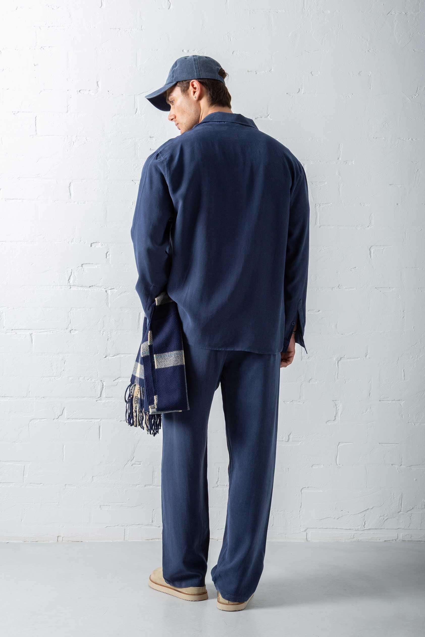Erkek Oversize Fit Yumuşak Dokulu Gömlek Lacivert