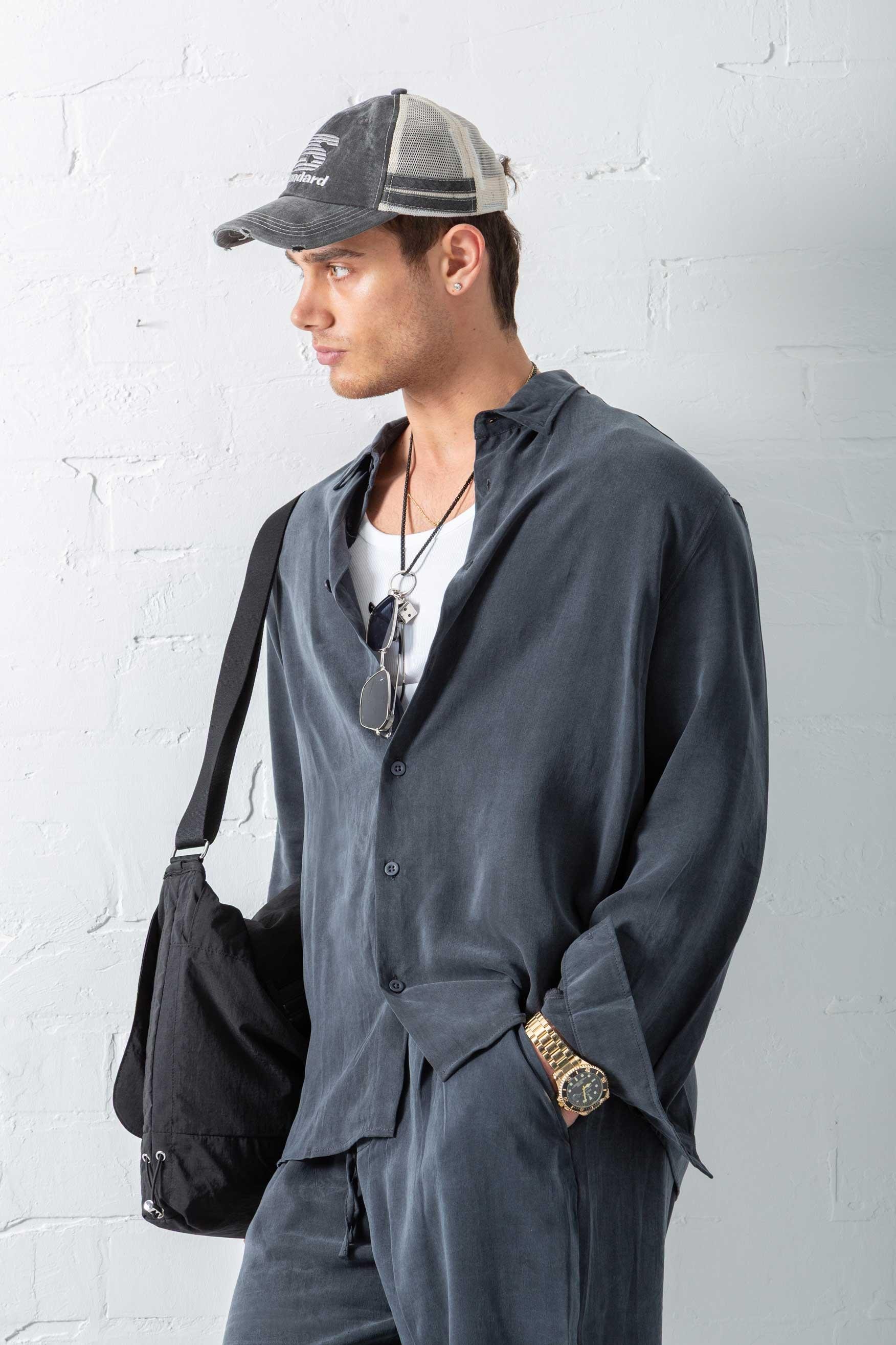 Erkek Oversize Fit Yumuşak Dokulu Gömlek Siyah