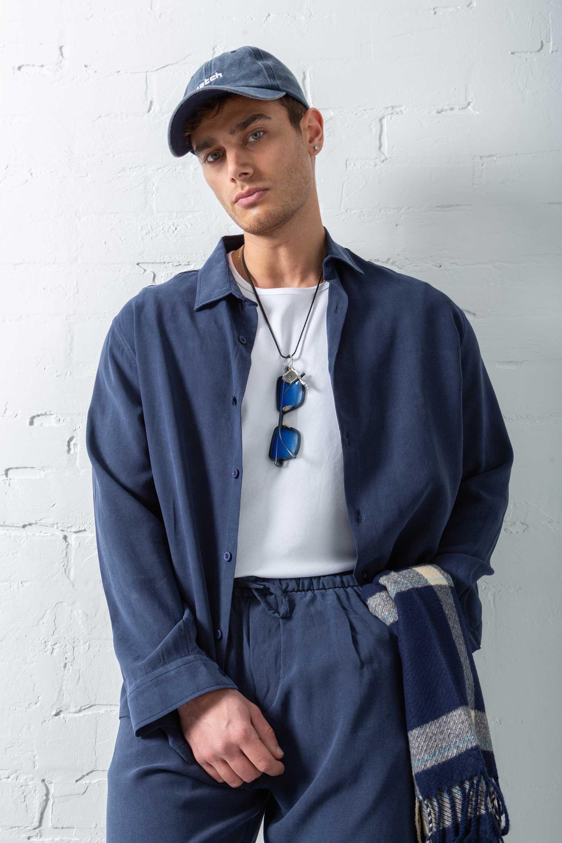 Erkek Oversize Fit Yumuşak Dokulu Gömlek Lacivert