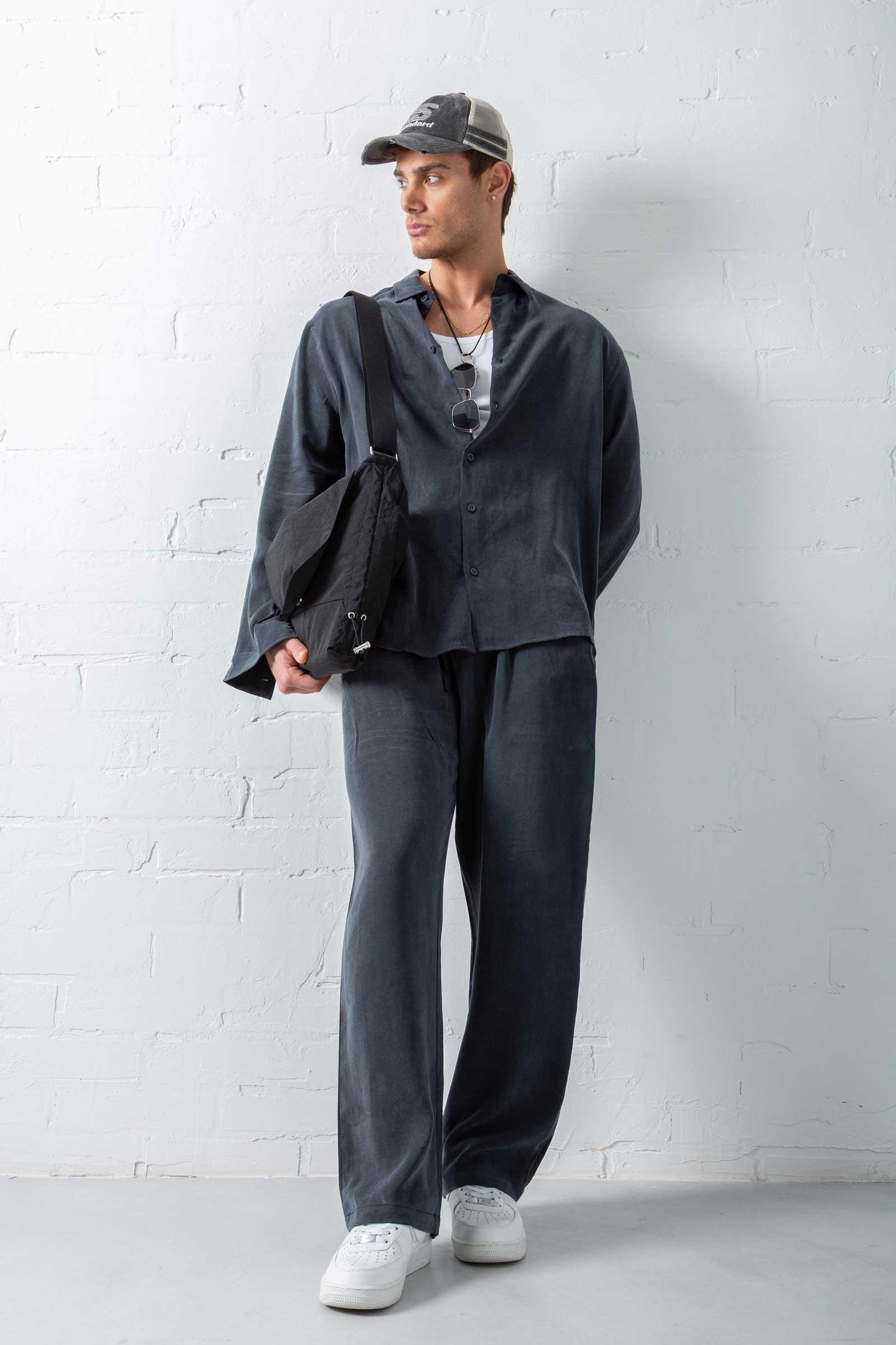 Erkek Oversize Fit Yumuşak Dokulu Gömlek Siyah