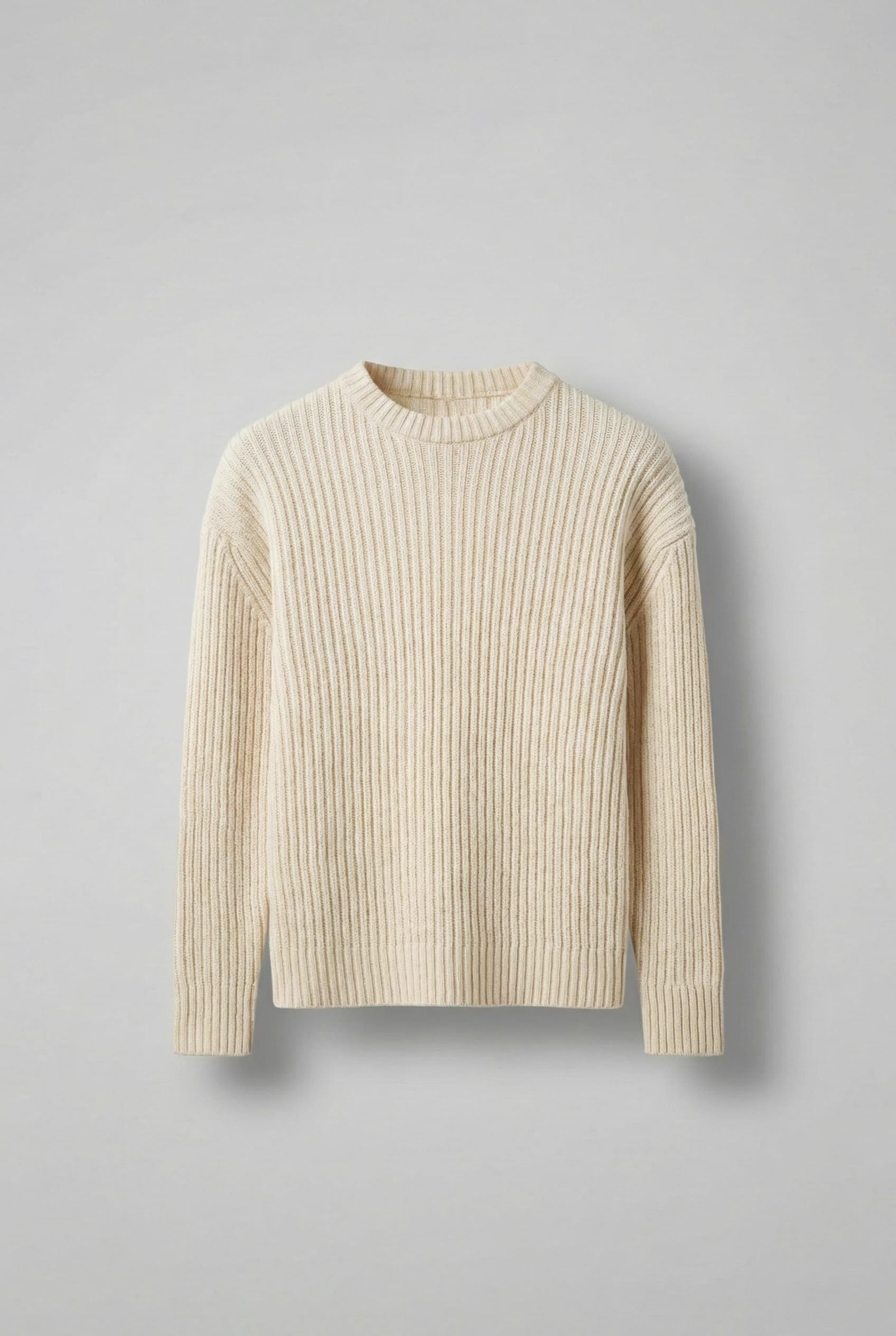 Erkek Oversize Fitilli Basic Triko Kazak Bej
