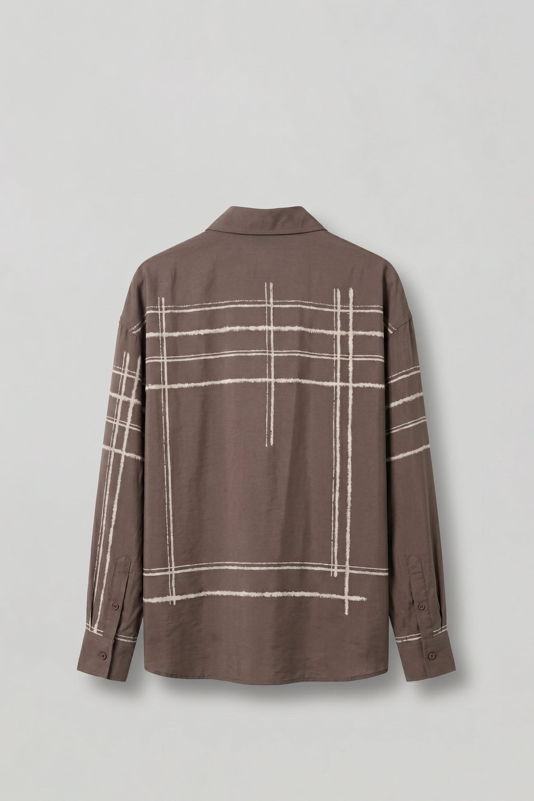 Erkek Oversize Flok Çizgili Uzun Kollu Tencel Gömlek Kahverengi