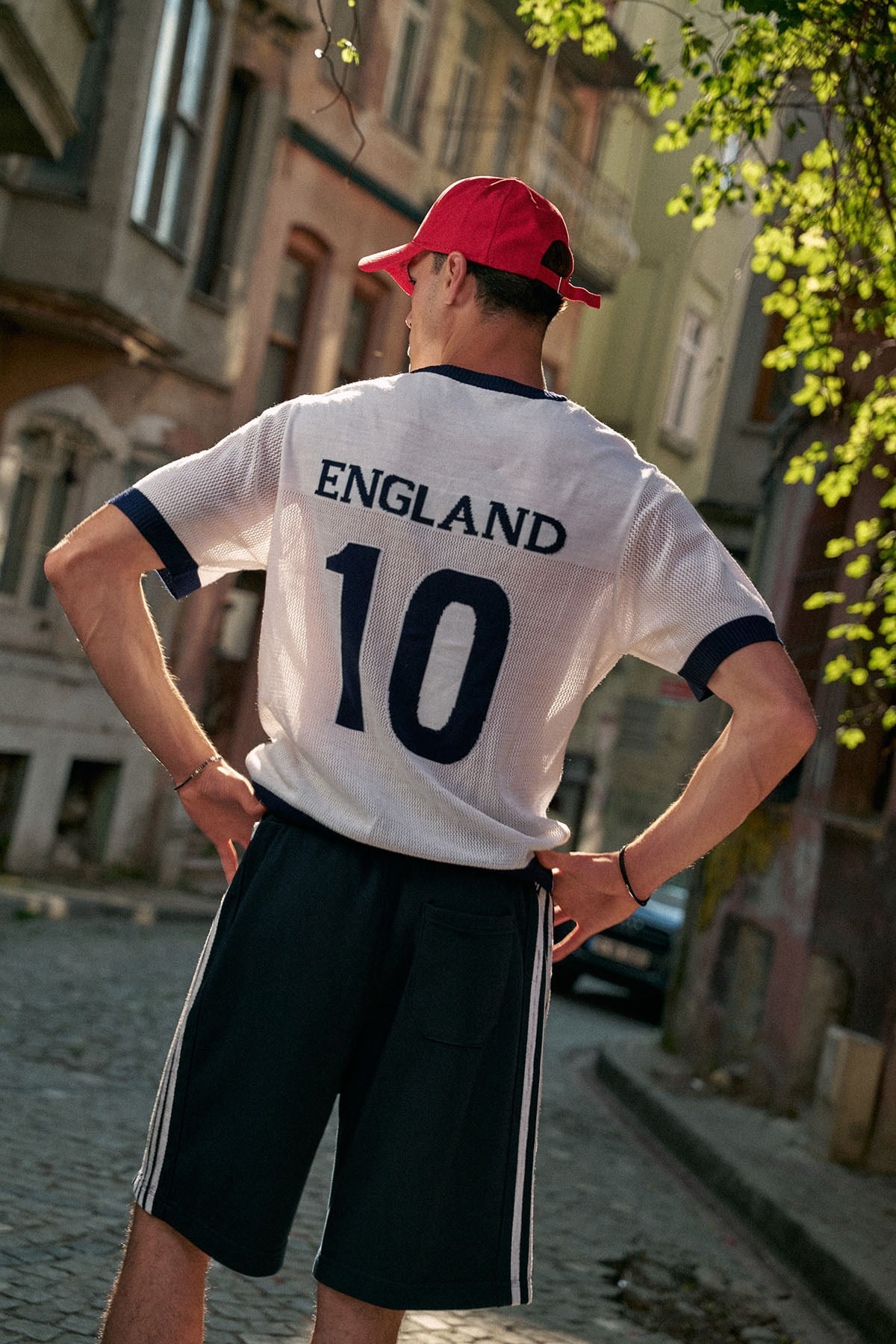 Erkek Oversize Futbol V Yaka Triko Forma T-Shirt Ekru
