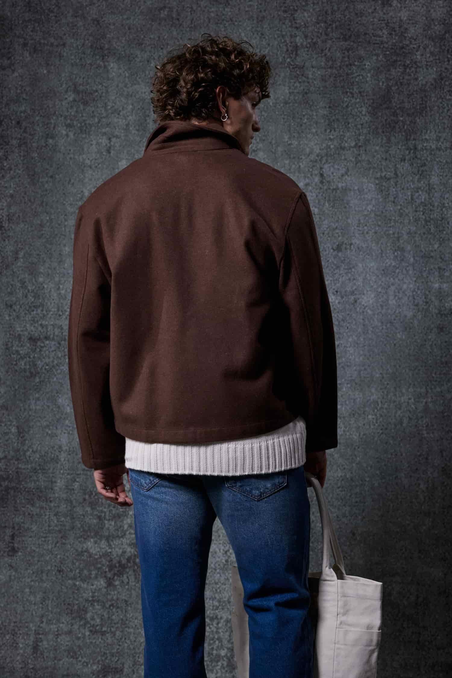 Erkek Oversize İnce Fermuarlı Ceket Kahverengi