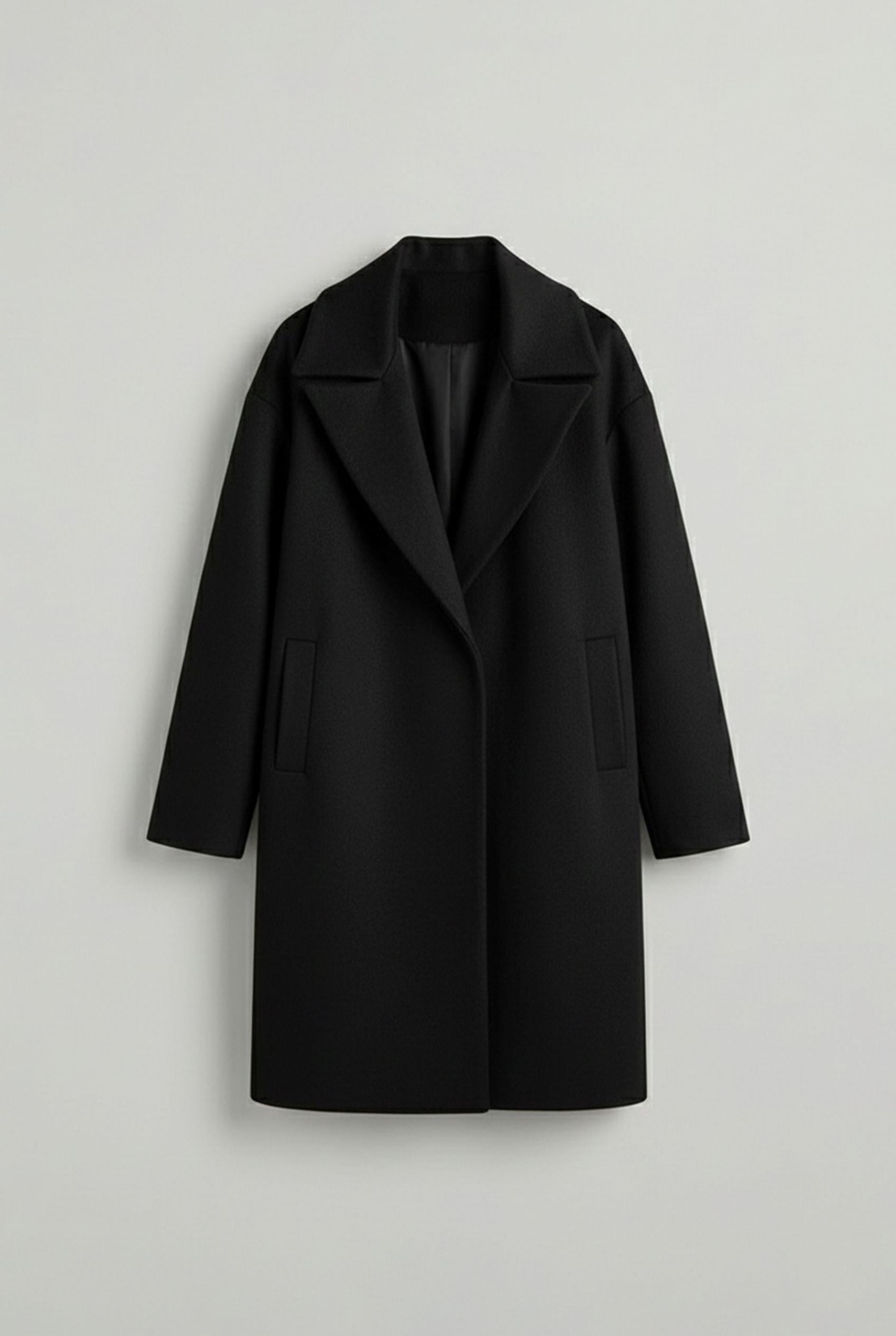 Erkek Oversize Kaşe Kaban Siyah