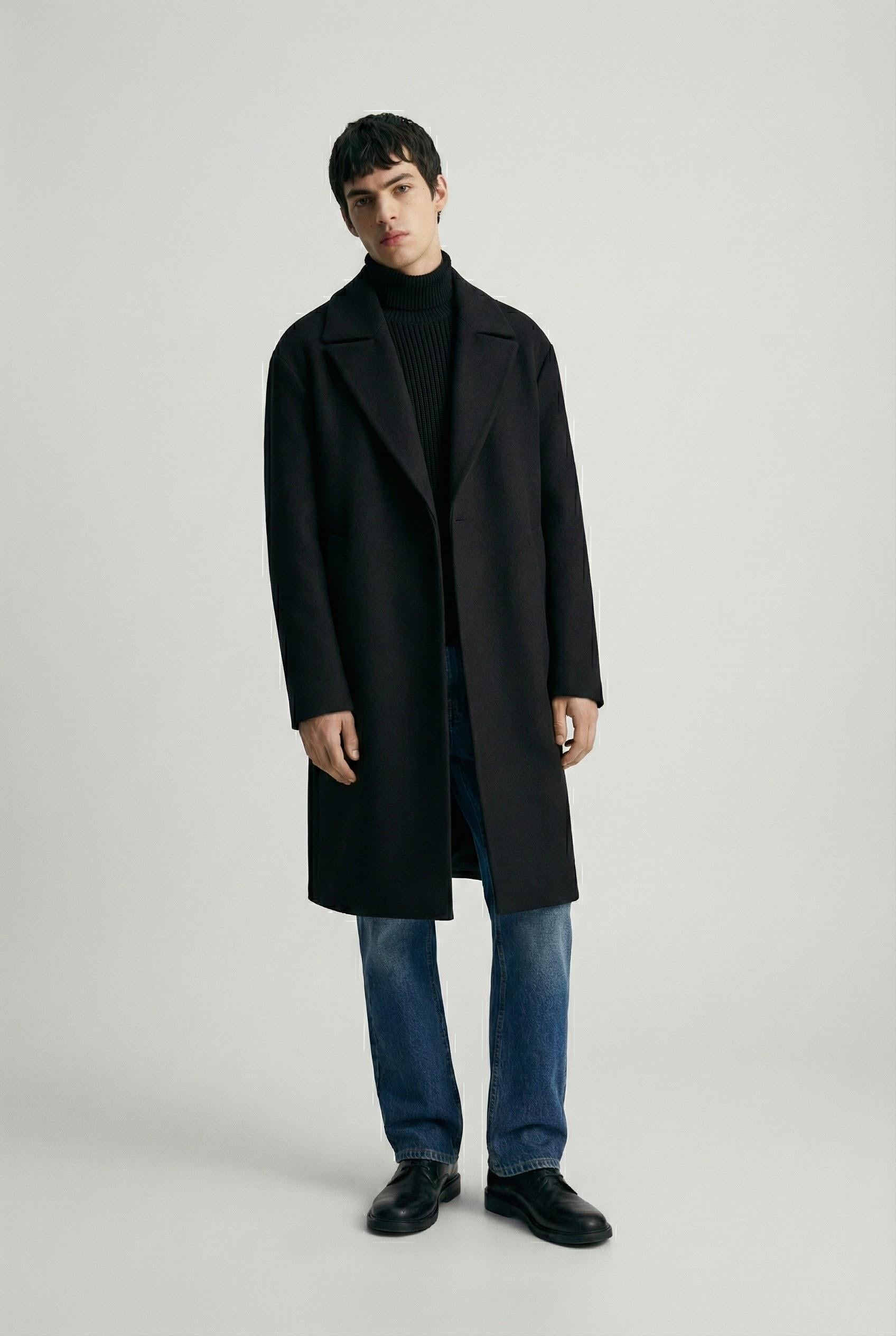 Erkek Oversize Kaşe Kaban Siyah