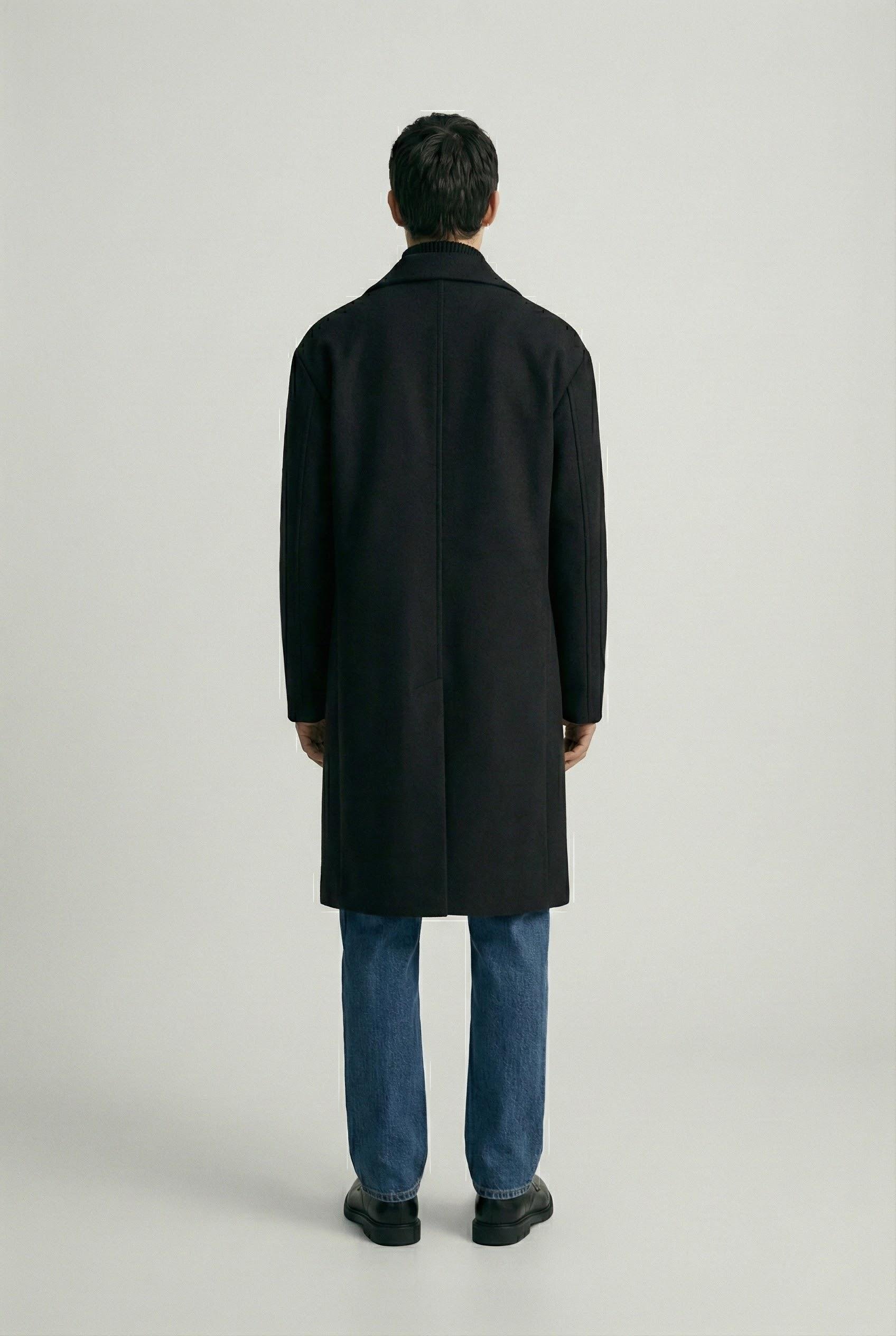 Erkek Oversize Kaşe Kaban Siyah