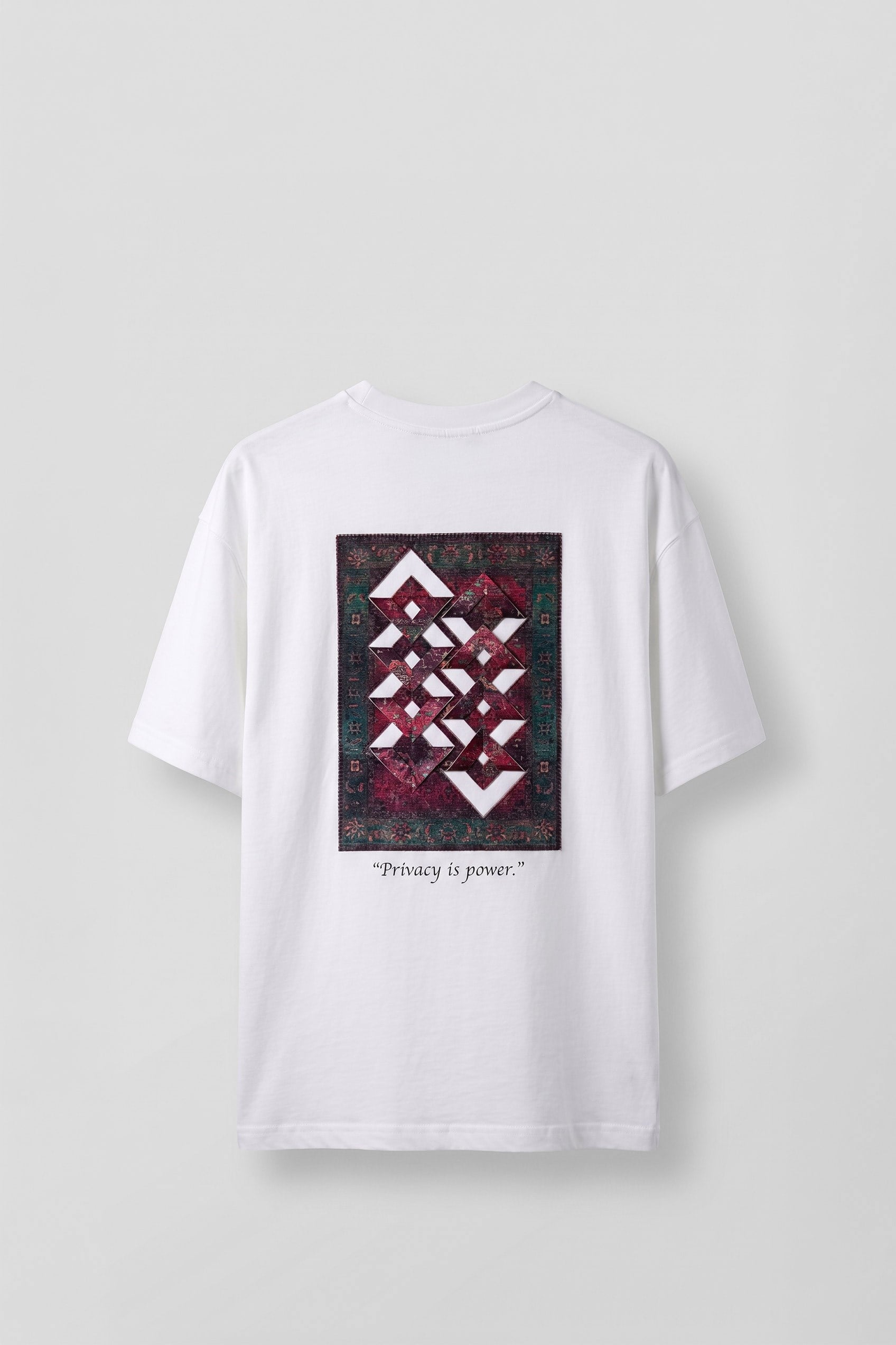 Erkek Oversize Kilim Desenli 3D Sırt Baskılı T-Shirt Beyaz