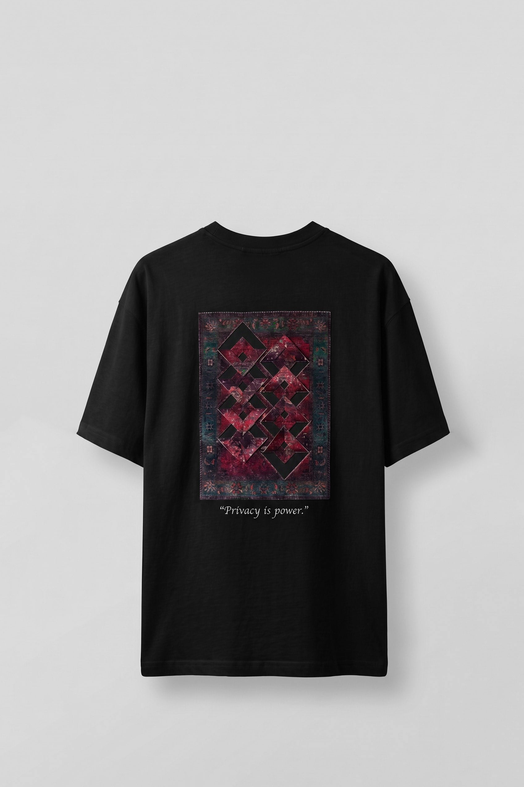 Erkek Oversize Kilim Desenli 3D Sırt Baskılı T-Shirt Siyah