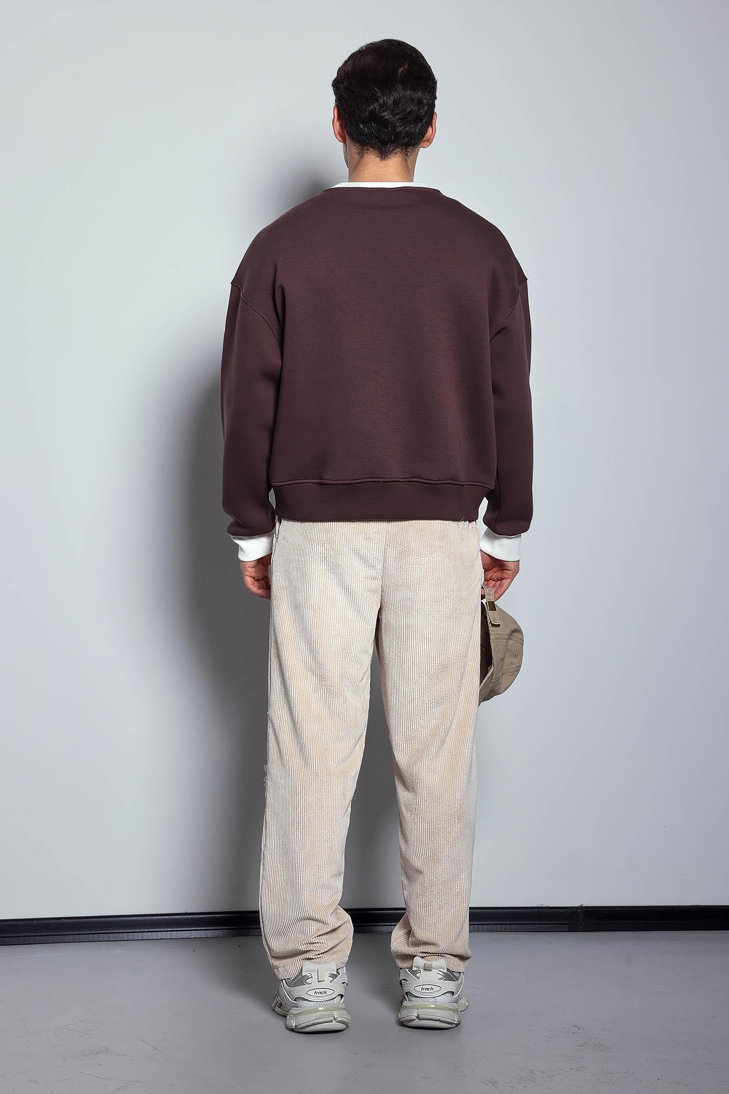 Erkek Oversize Kontrast Detaylı Sweatshirt Kahverengi