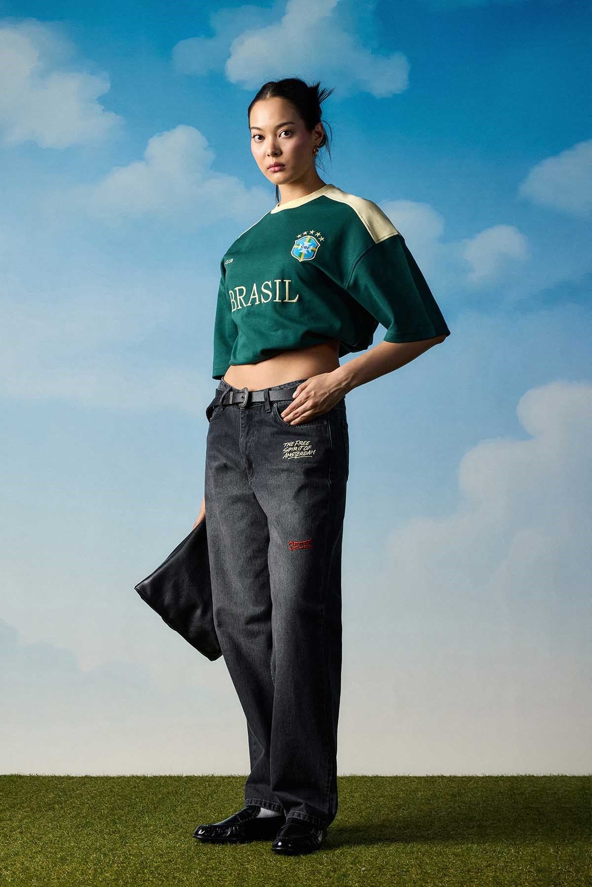 Erkek Oversize Nakışlı Ülke Temalı Forma T-Shirt Yeşil