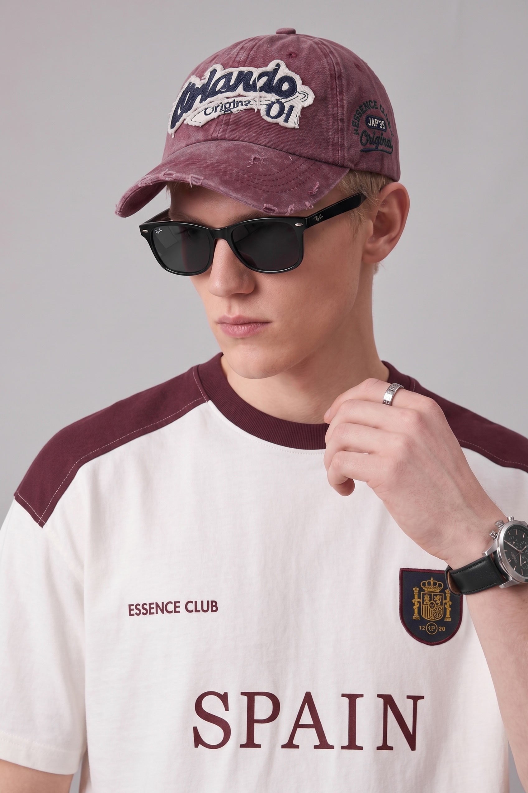 Erkek Oversize Nakışlı Ülke Temalı Forma T-Shirt Ekru/Bordo