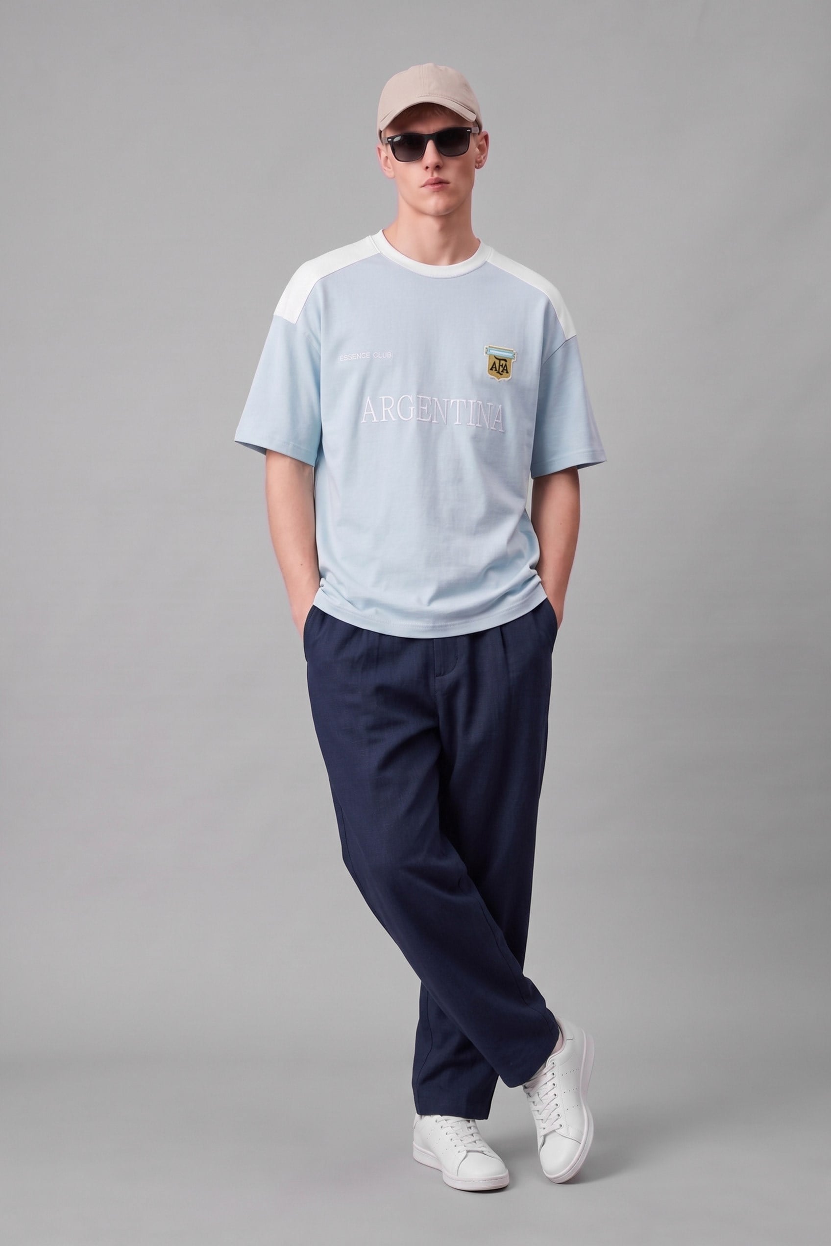 Erkek Oversize Nakışlı Ülke Temalı Forma T-Shirt Bebek Mavi
