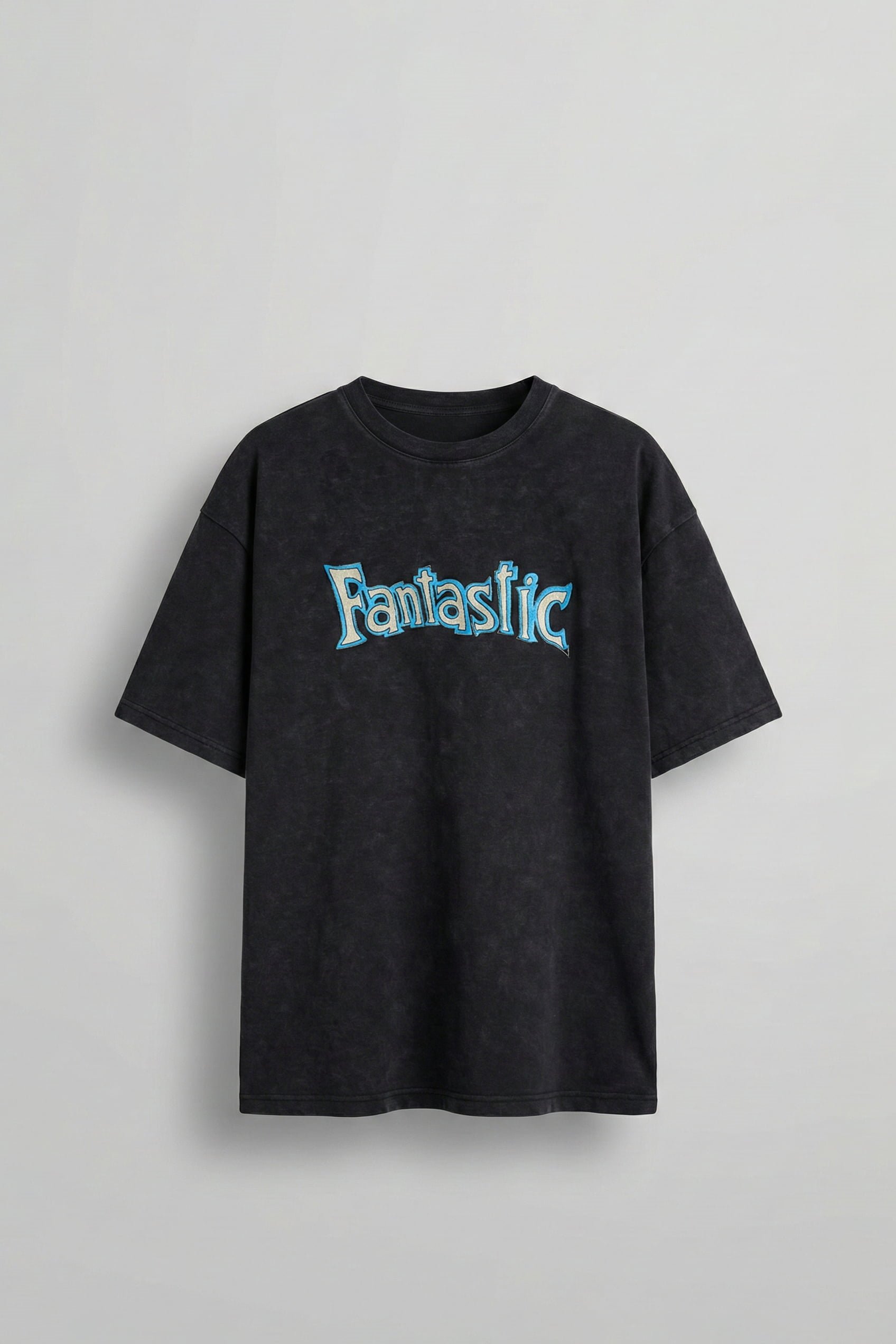Erkek Oversize Nakışlı Yıkamalı T-Shirt Siyah