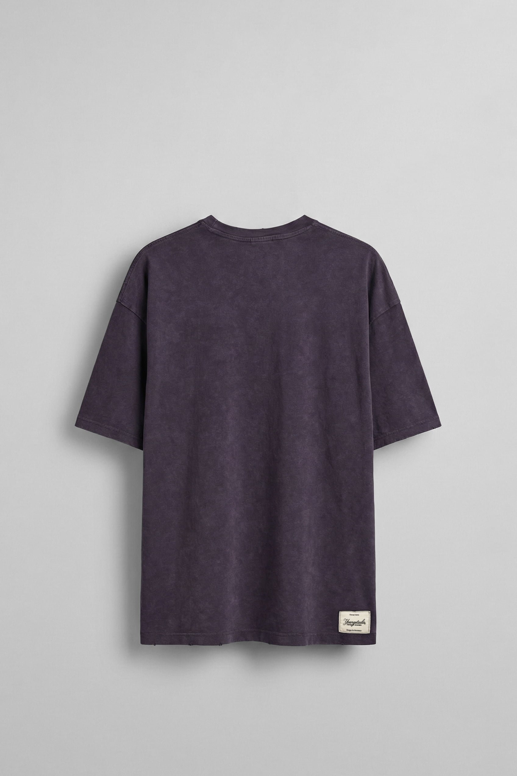 Erkek Oversize Nakışlı Yıkamalı T-Shirt Mürdüm