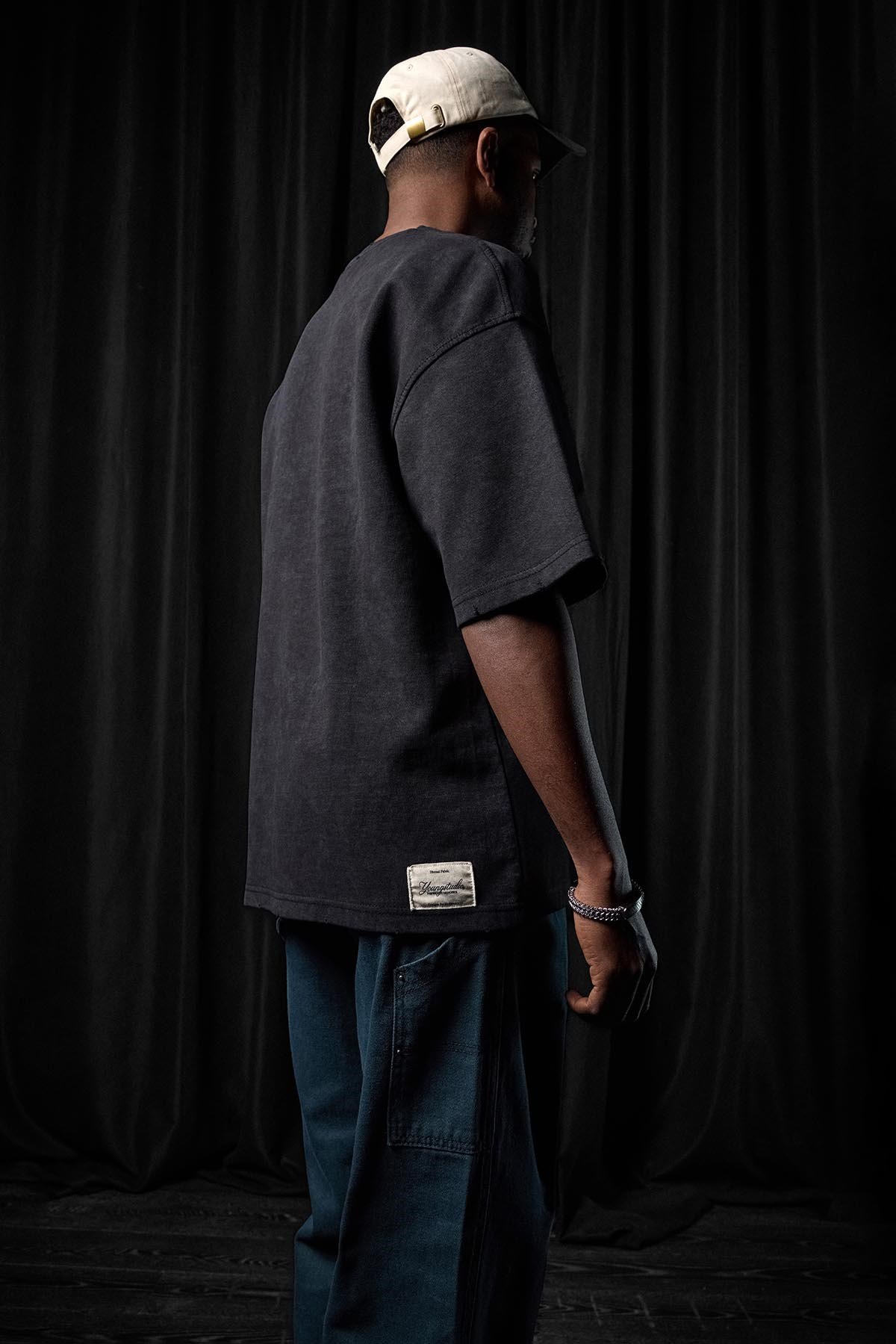 Erkek Oversize Nakışlı Yıkamalı T-Shirt Siyah