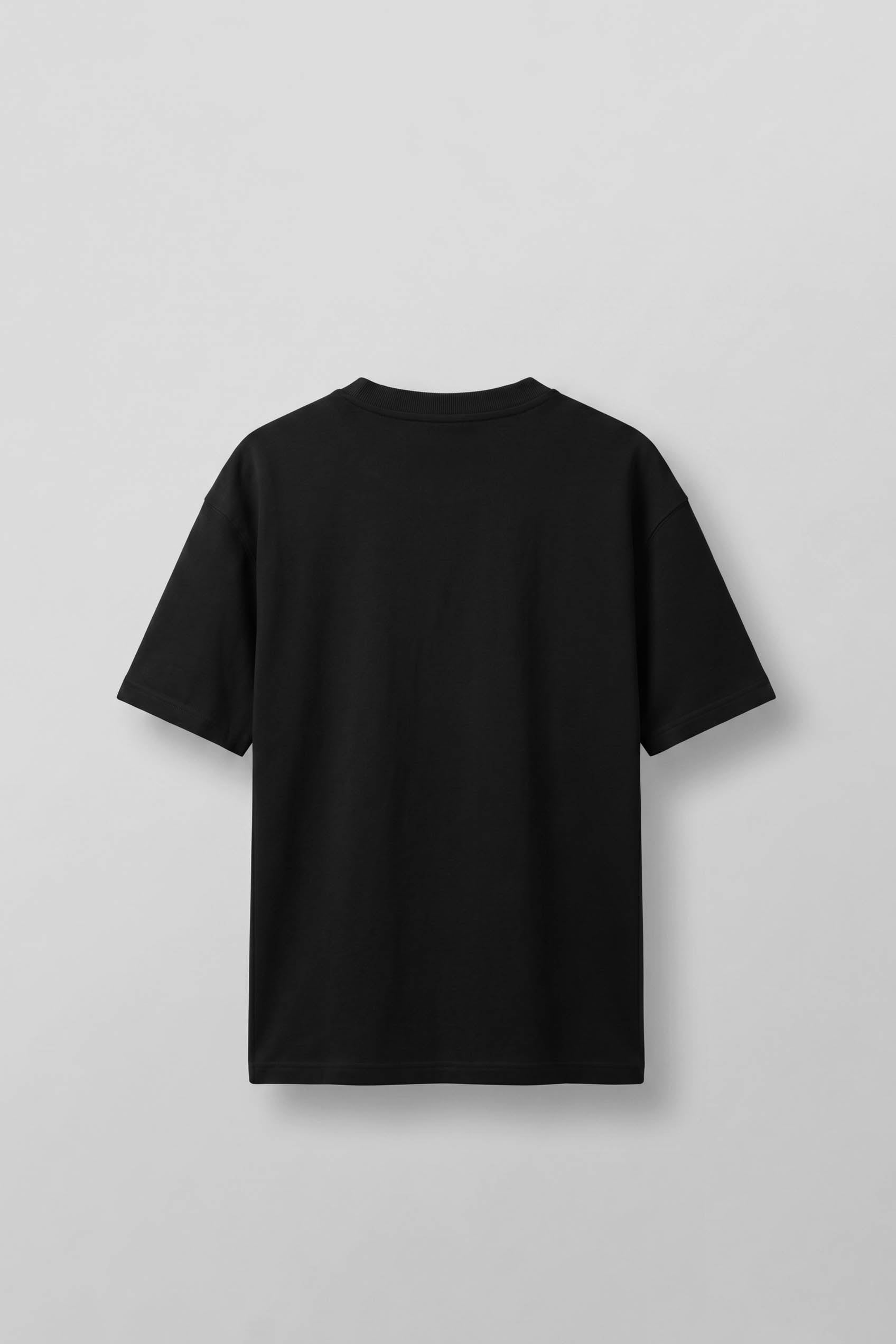 Erkek Oversize Örme Kumaş Nakış Detaylı Basic T-Shirt Siyah