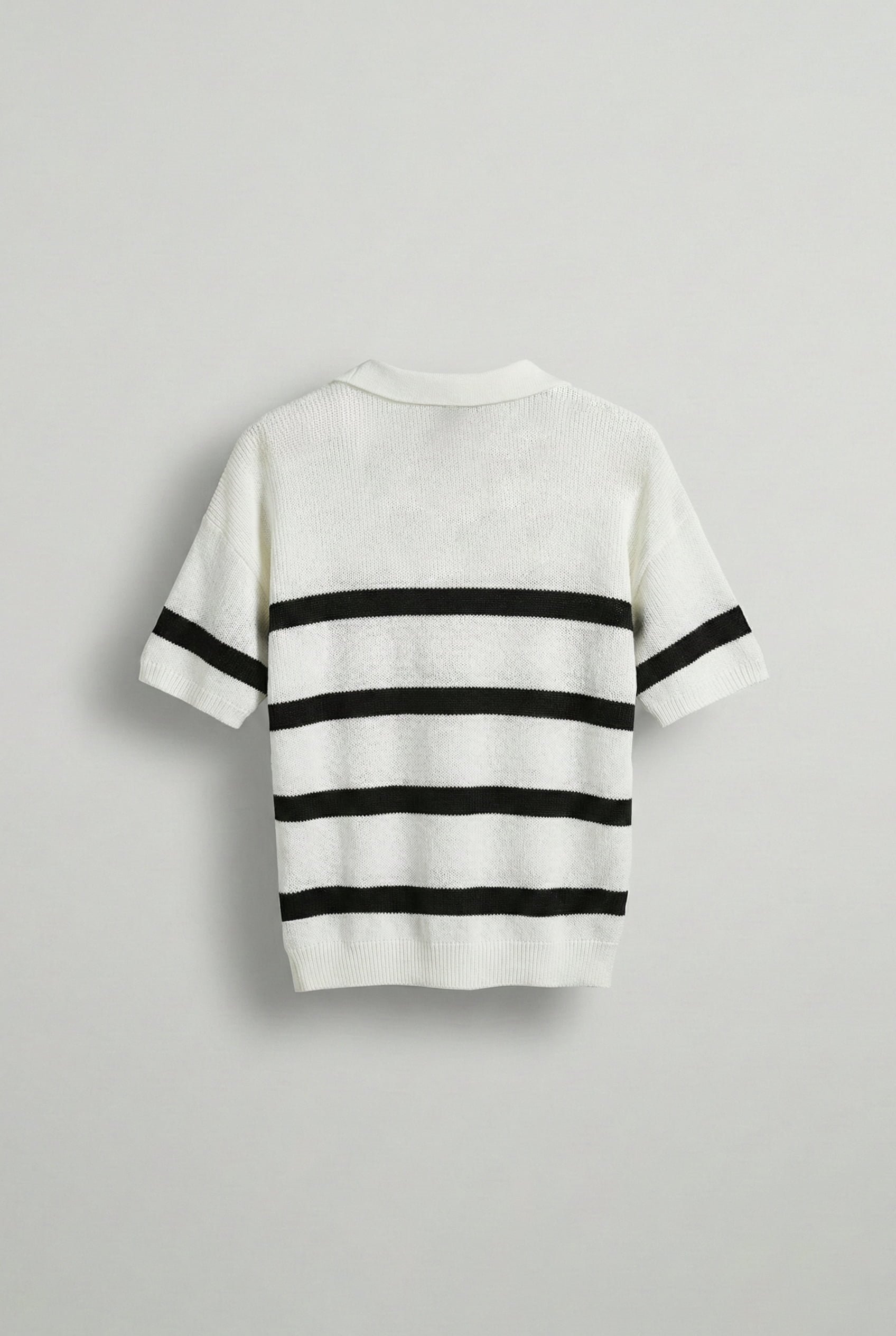 Erkek Oversize Örme Triko Polo Yaka T-Shirt Ekru