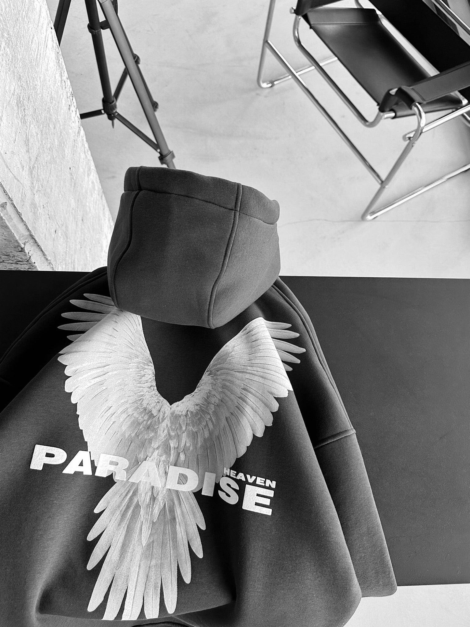 Erkek Oversize Paradise Baskılı Hoodie Antrasit