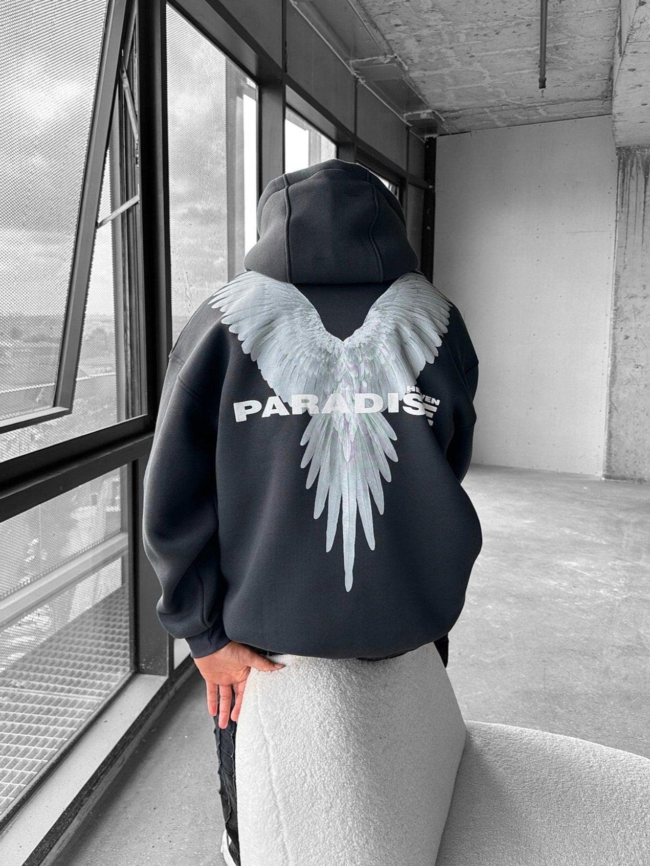 Erkek Oversize Paradise Baskılı Hoodie Antrasit