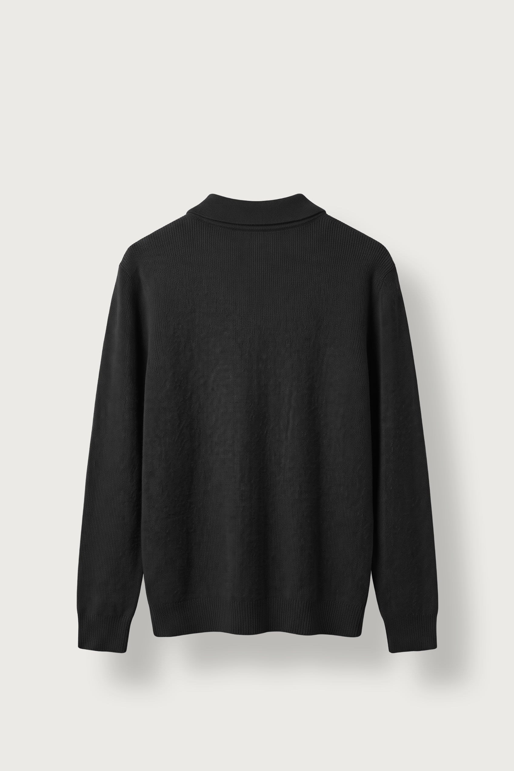 Erkek Oversize Polo Yaka Fermuarlı Triko Kazak Siyah
