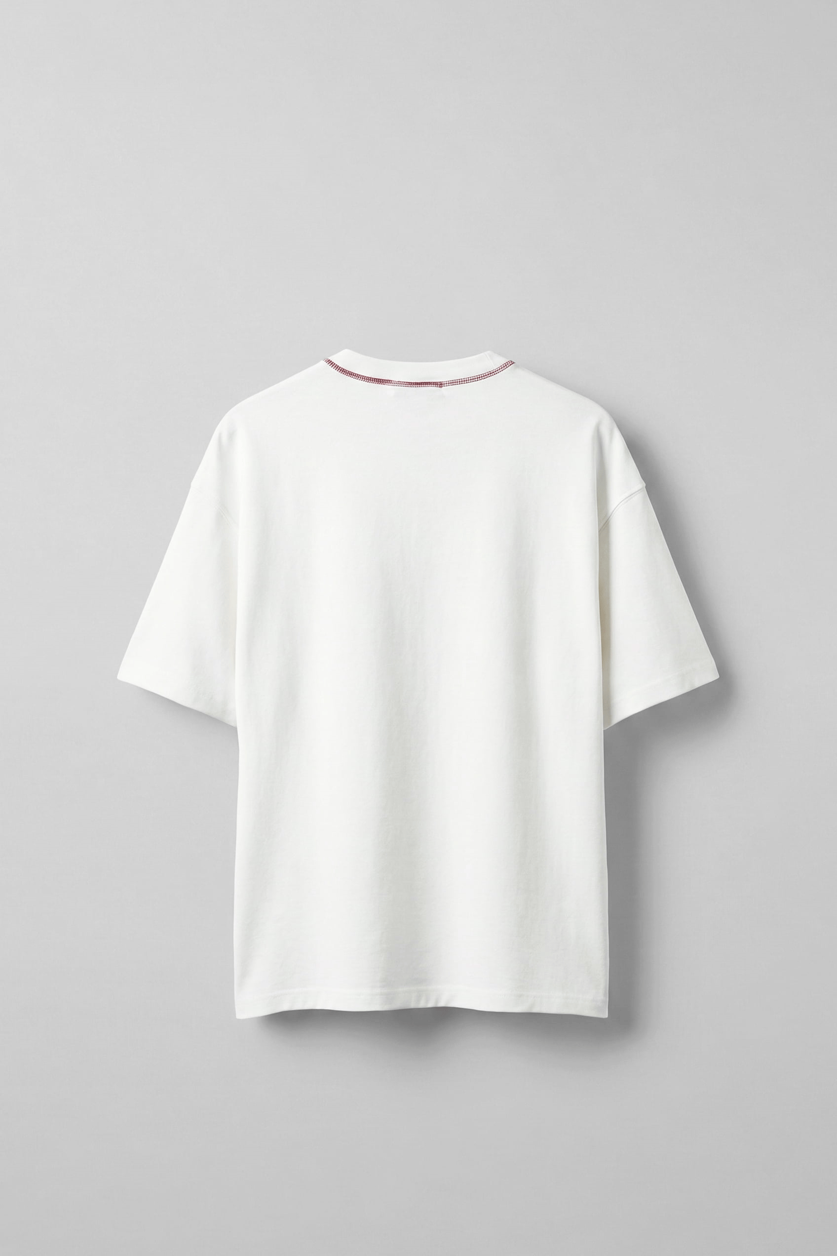 Erkek Oversize Premium Kontrast Yaka Baskılı T-Shirt Ekru