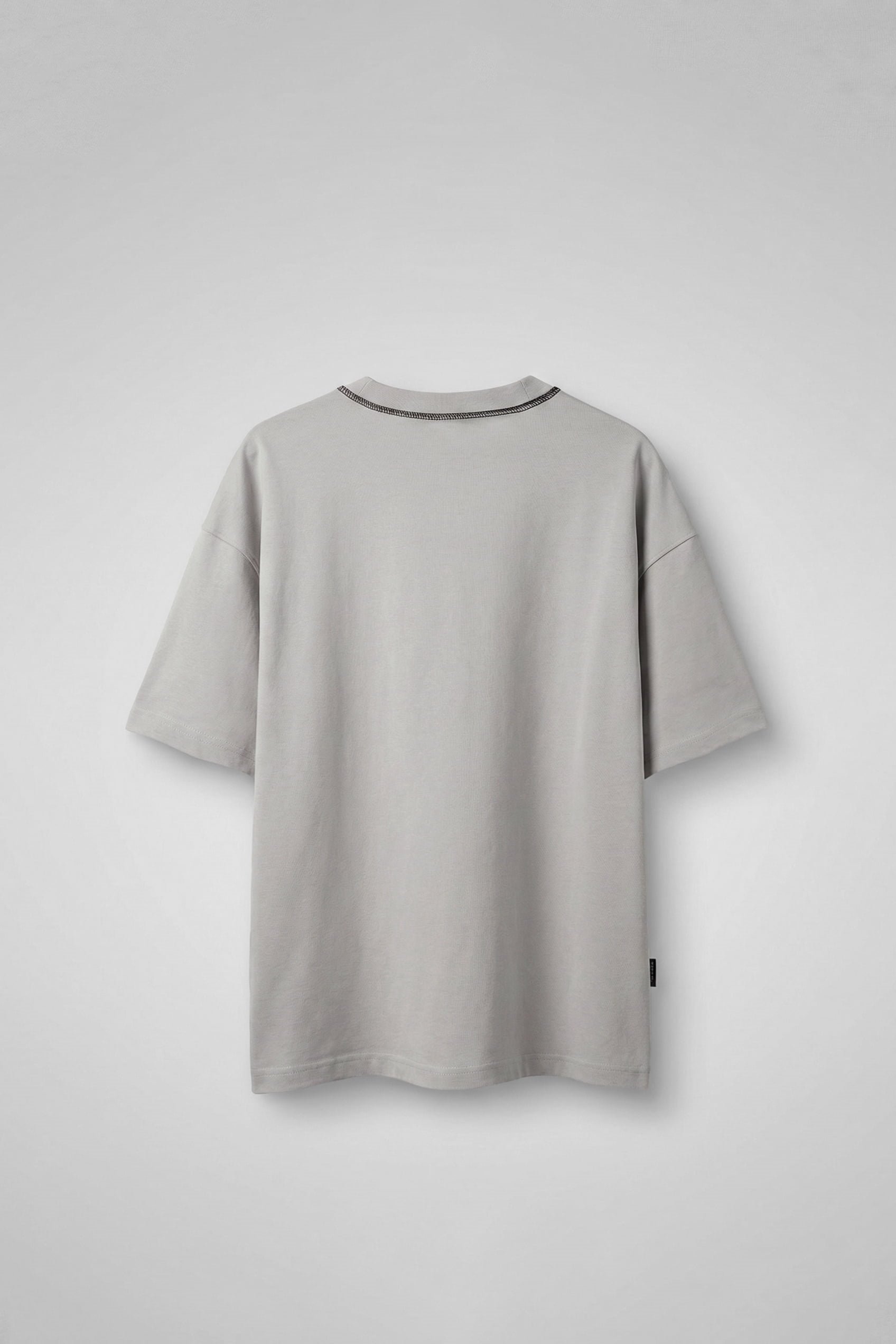 Erkek Oversize Premium Kontrast Yaka Baskılı T-Shirt Gri