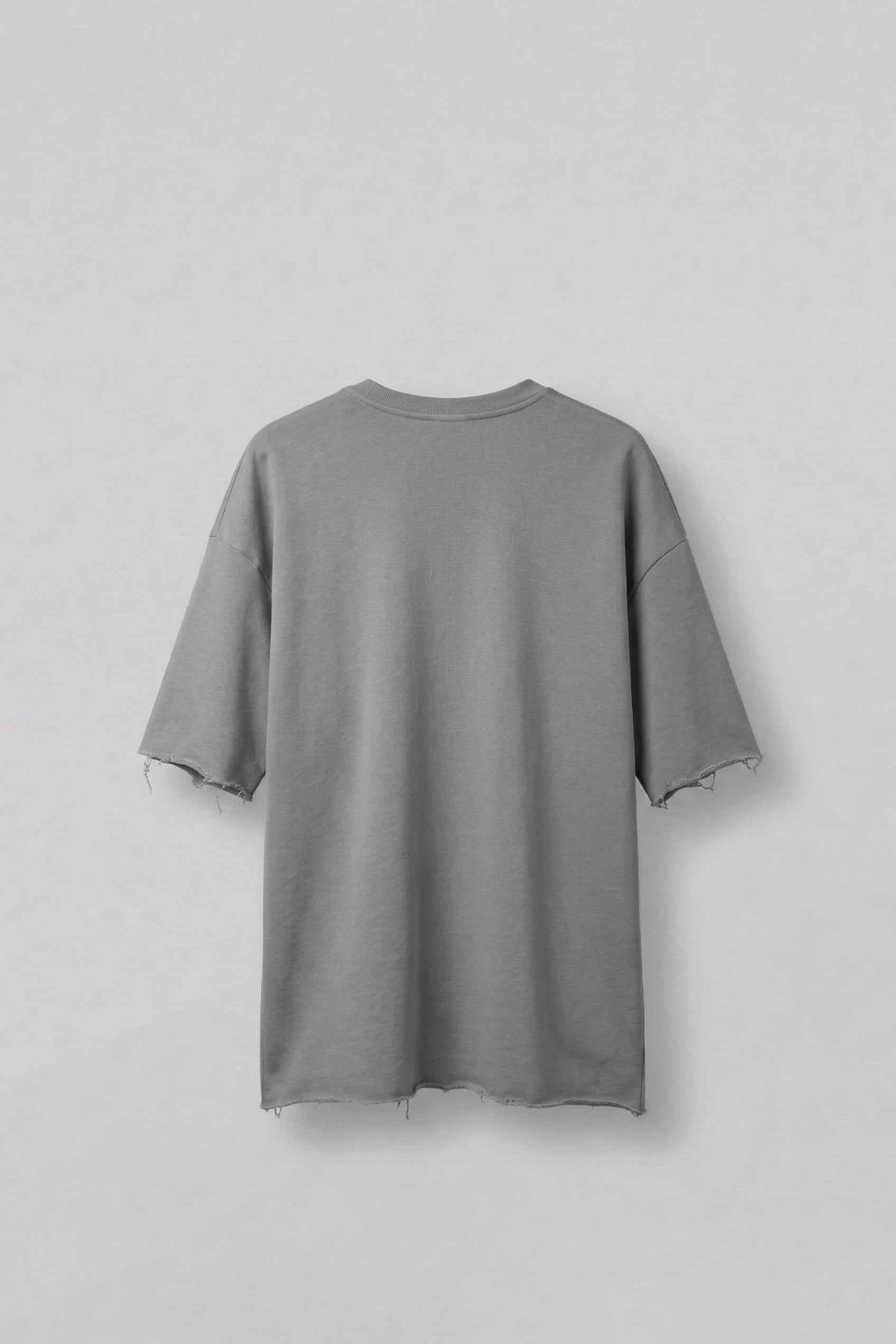 Erkek Oversize Püskül Detaylı Basic Örme T-Shirt Gri