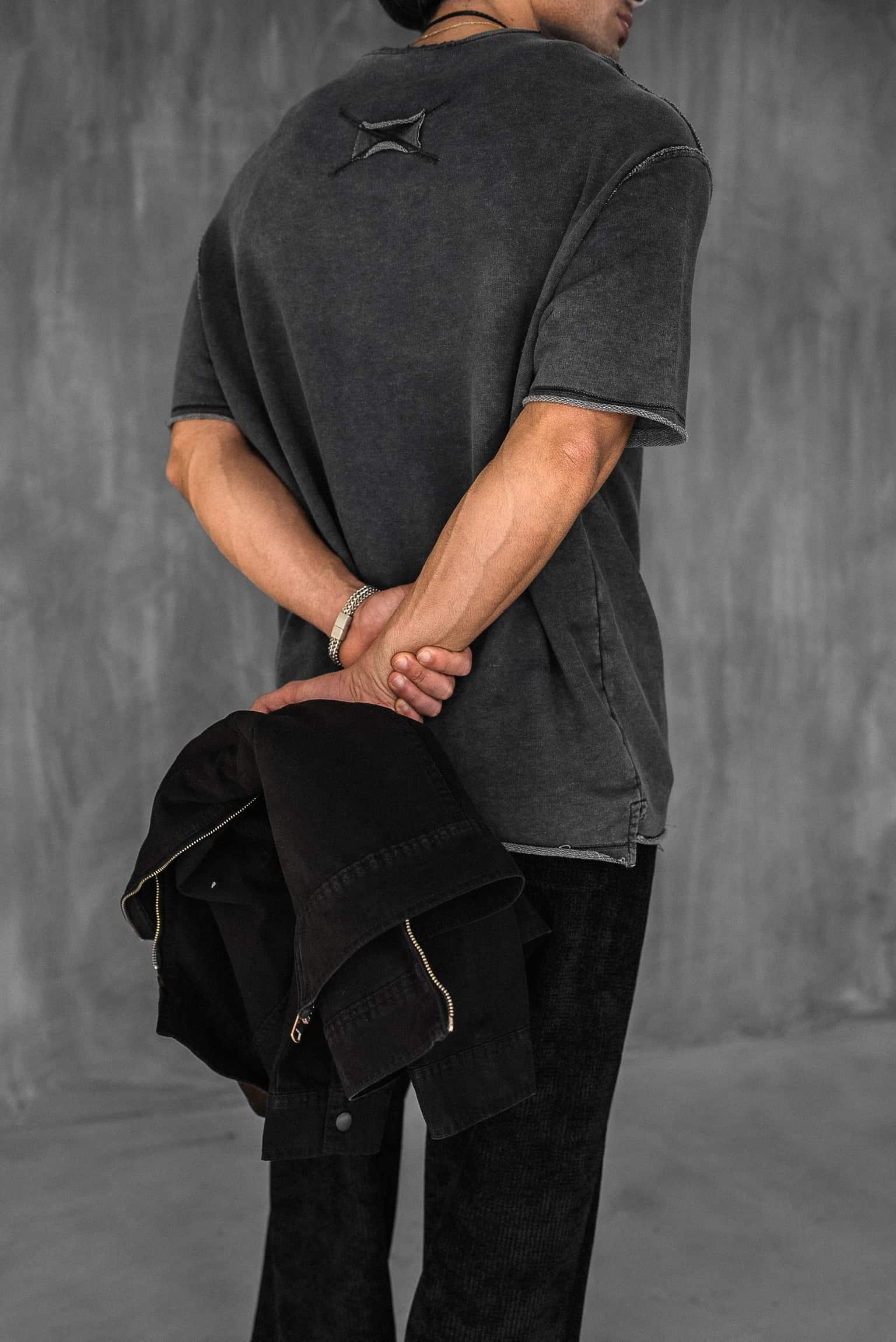 Erkek Oversize Rahat Kesim Yıkamalı T-Shirt Siyah
