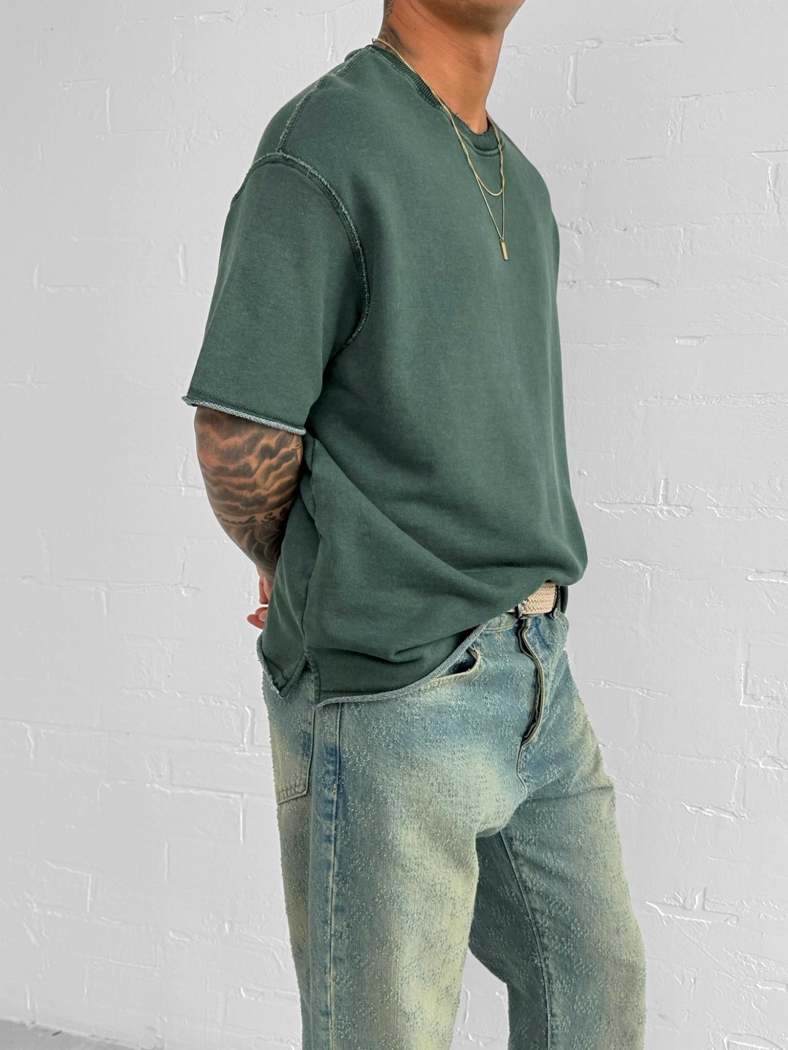 Erkek Oversize Rahat Kesim Yıkamalı T-Shirt Yeşil