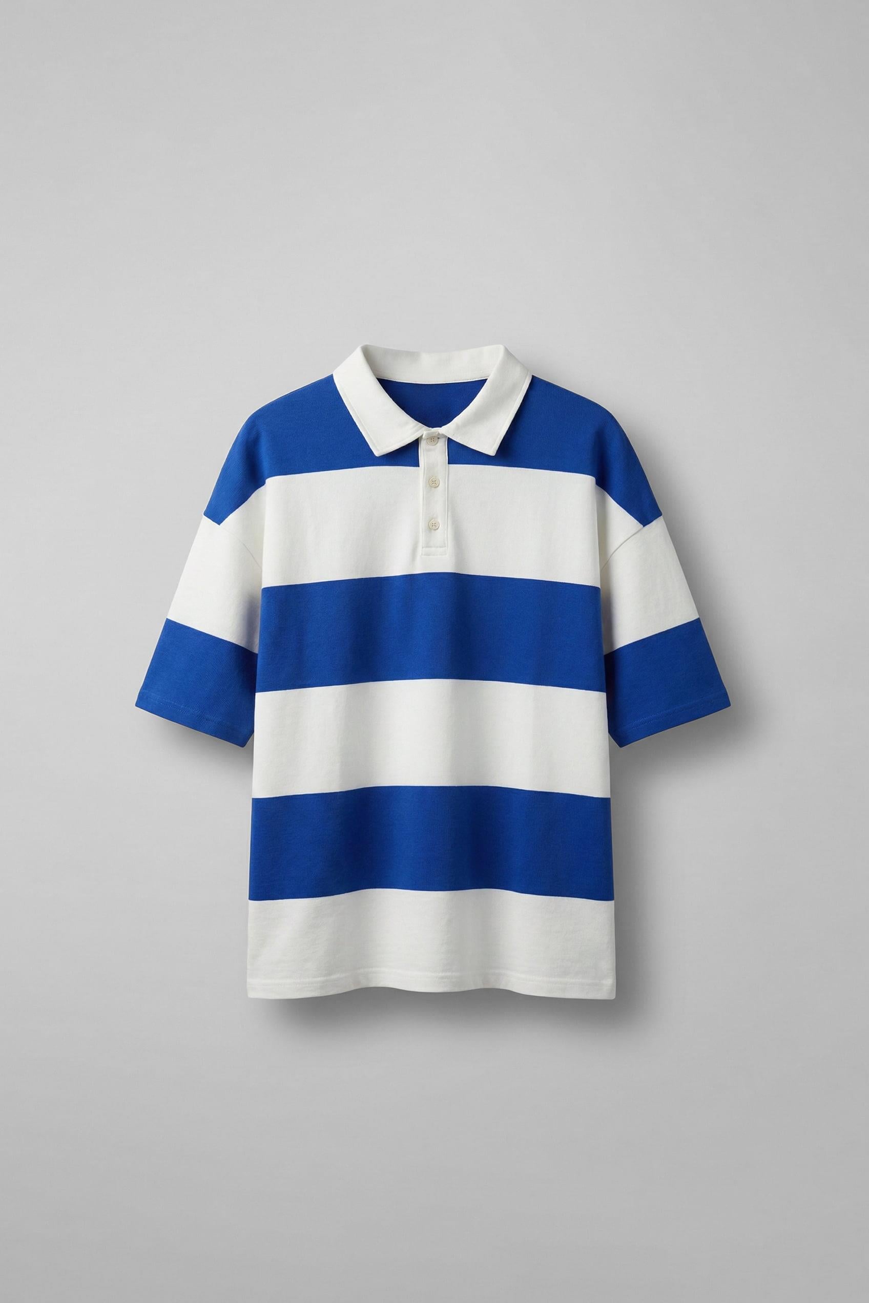 Erkek Oversize Renk Bloklu Polo Yaka T-Shirt Saks Mavi