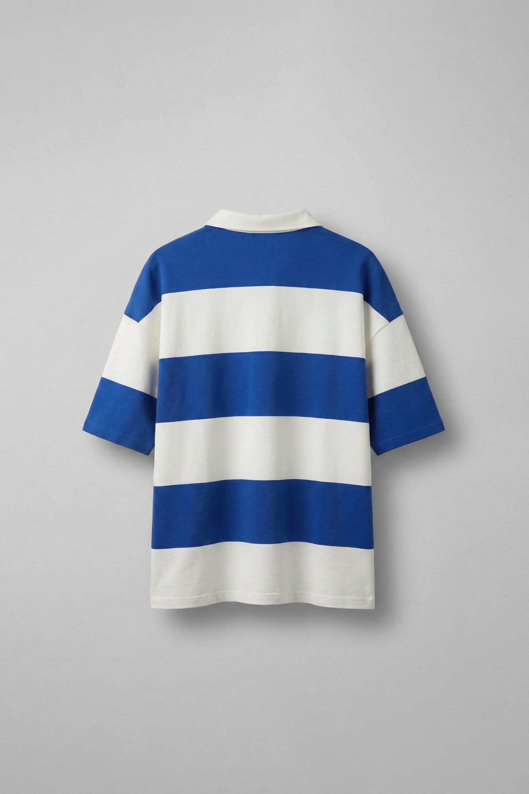 Erkek Oversize Renk Bloklu Polo Yaka T-Shirt Saks Mavi