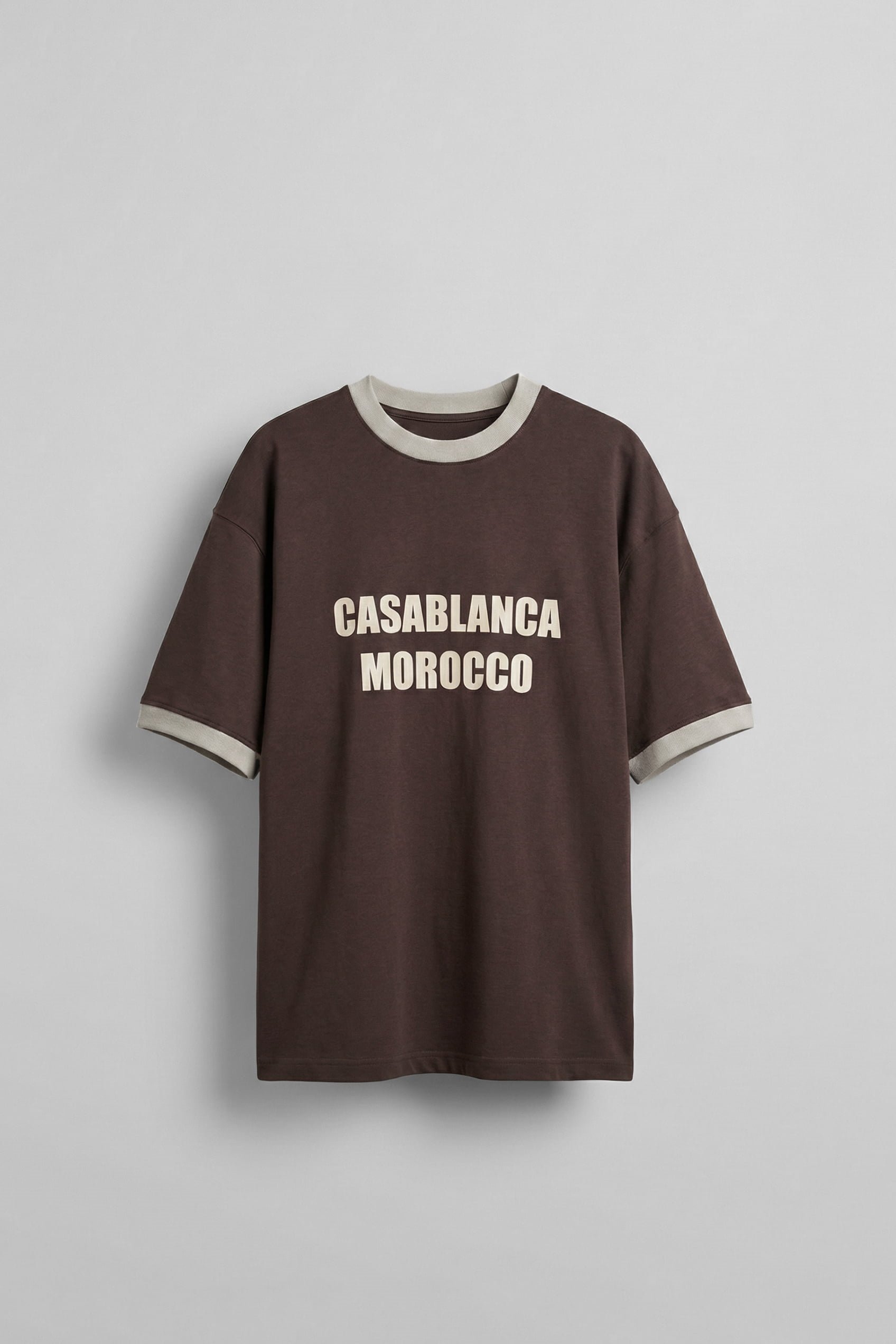 Erkek Oversize Şehir Serisi Kontrast Yaka T-Shirt Kahverengi / Gri