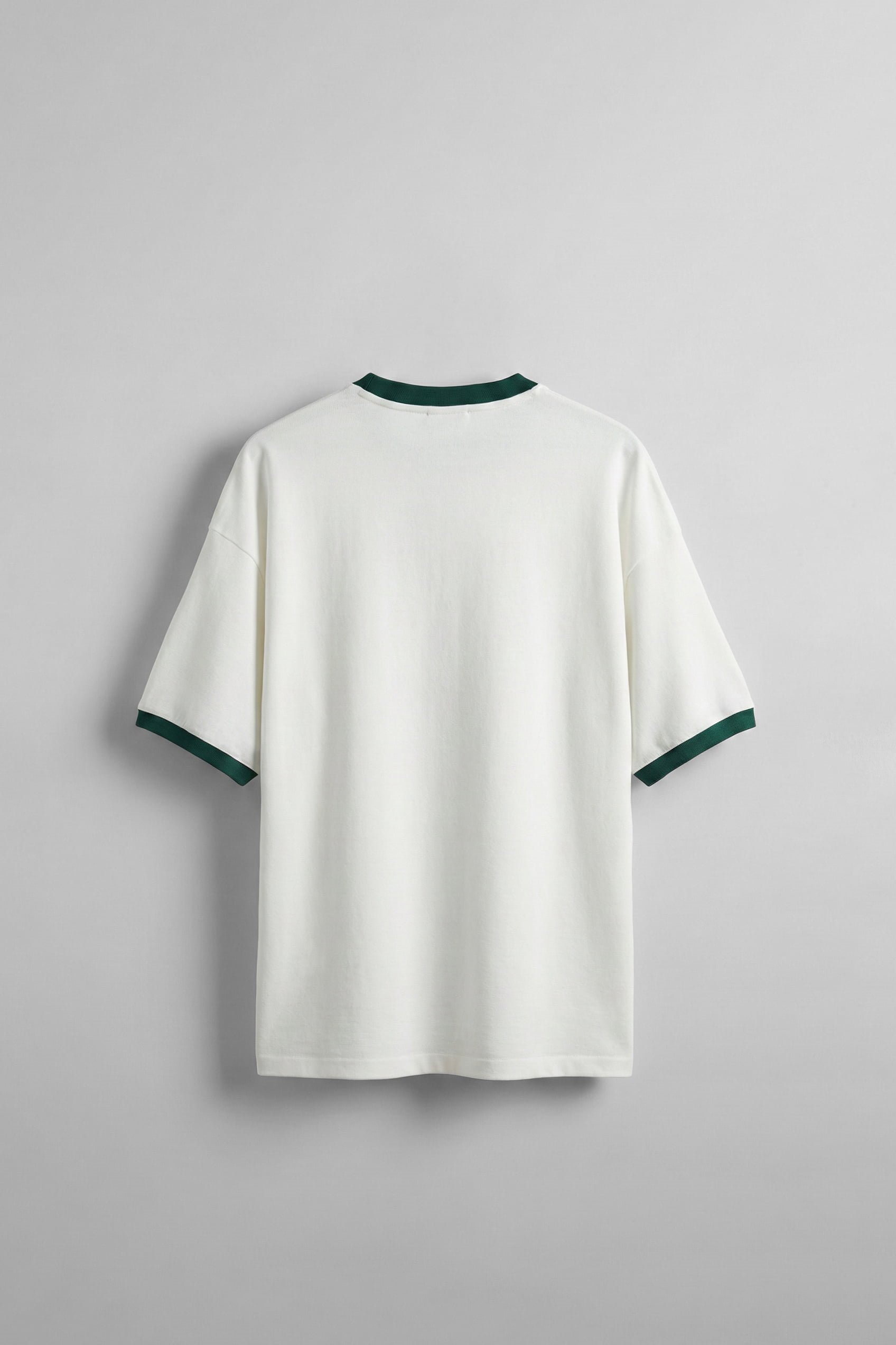 Erkek Oversize Şehir Serisi Kontrast Yaka T-Shirt Ekru / Yeşil