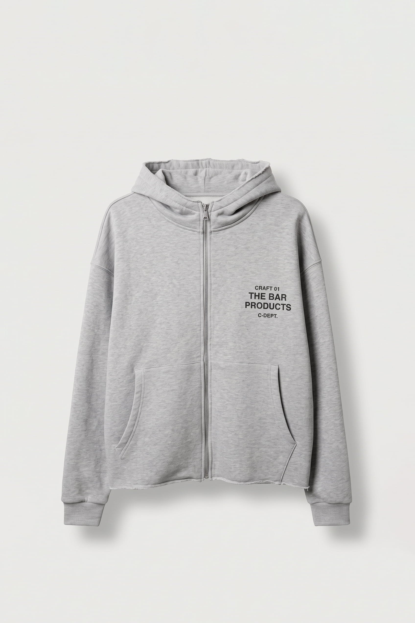 Erkek Oversize Sırt Baskılı Fermuarlı Kapüşonlu Sweatshirt Gri Melanj