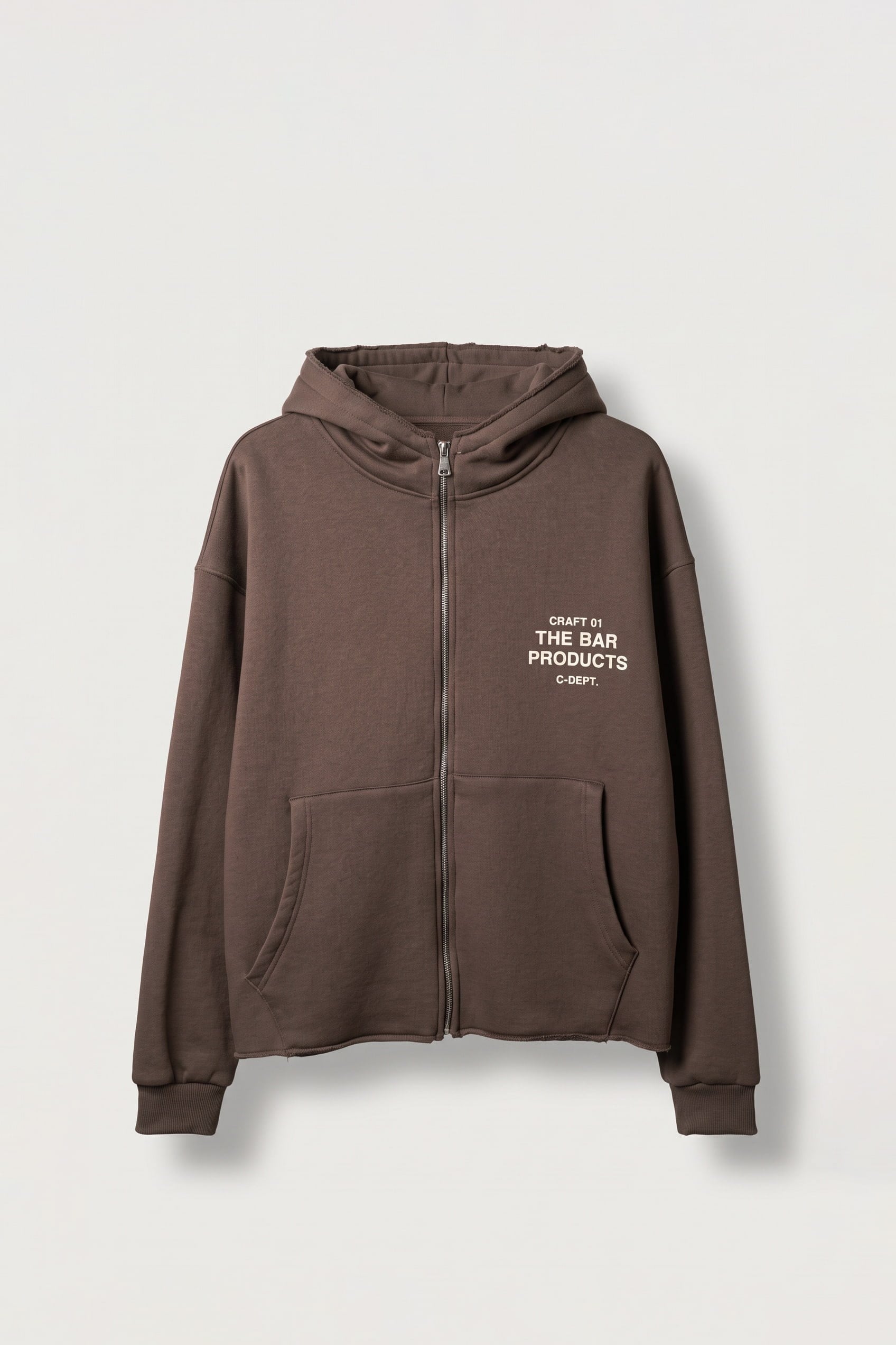 Erkek Oversize Sırt Baskılı Fermuarlı Kapüşonlu Sweatshirt Kahverengi