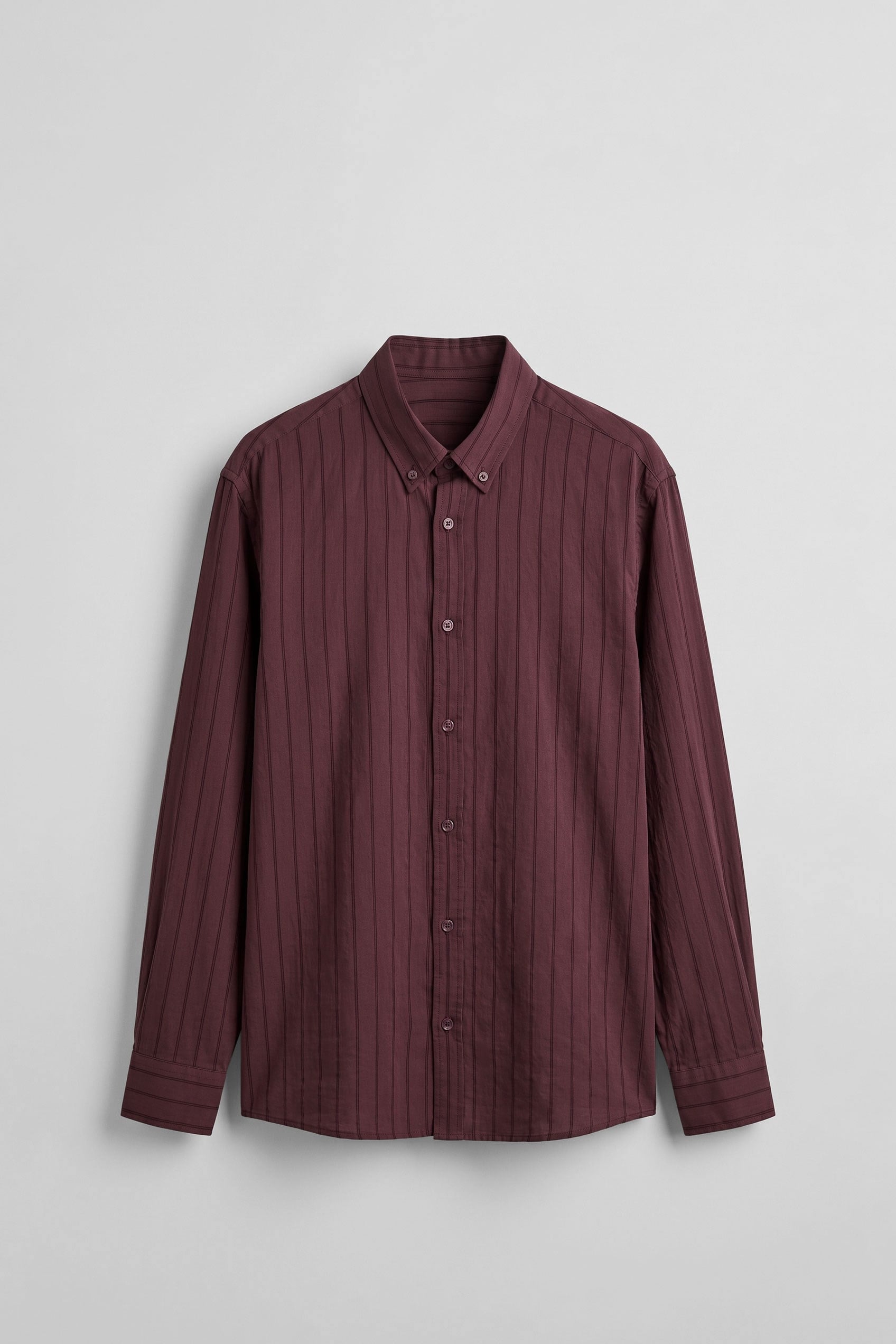 Erkek Oversize Tekstürlü Çizgili Uzun Kollu Gömlek Bordo