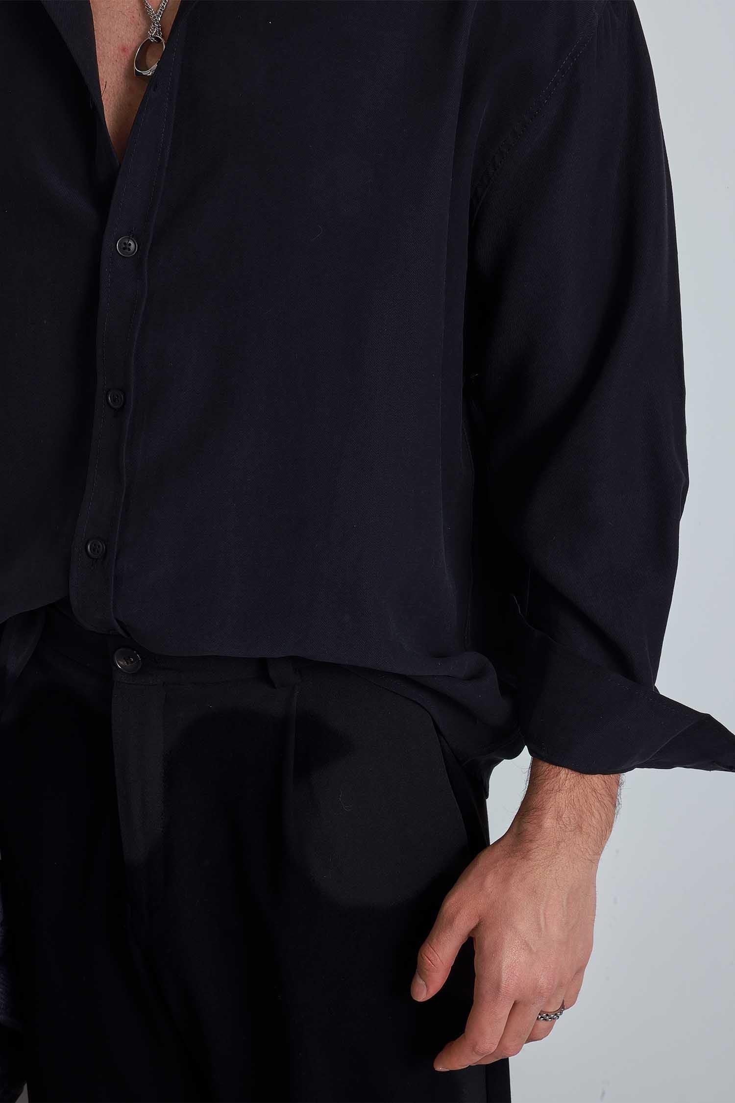Erkek Oversize Uzun Kollu Basic Gömlek Siyah
