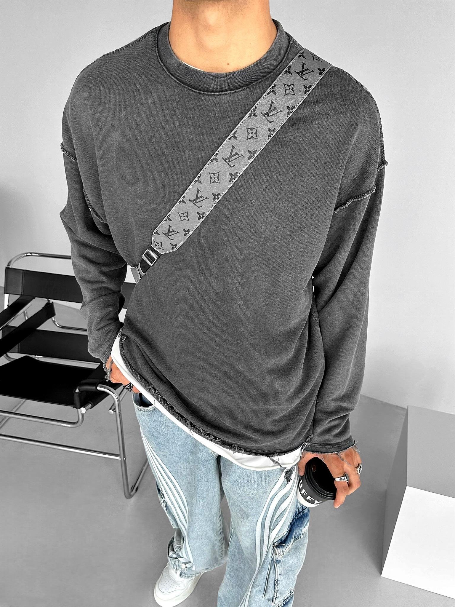 Erkek Oversize Uzun Kollu Yuvarlak Yakalı Sweatshirt Siyah