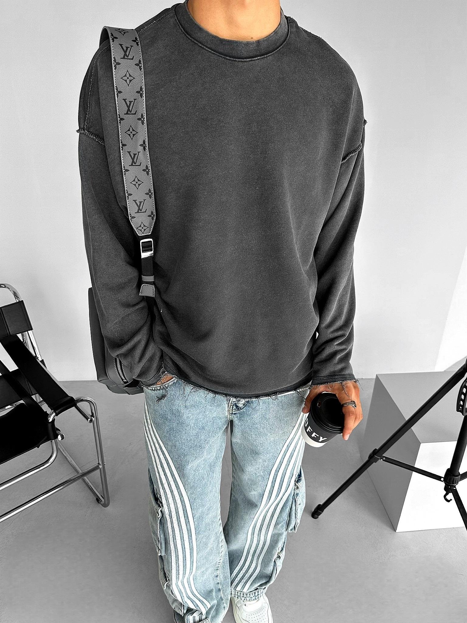 Erkek Oversize Uzun Kollu Yuvarlak Yakalı Sweatshirt Siyah